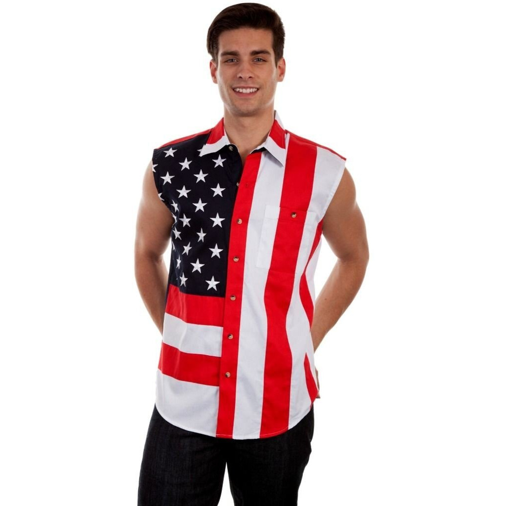 Scully Men's Americana Stars and Stripes Sleeveless Shirt, Red, XL