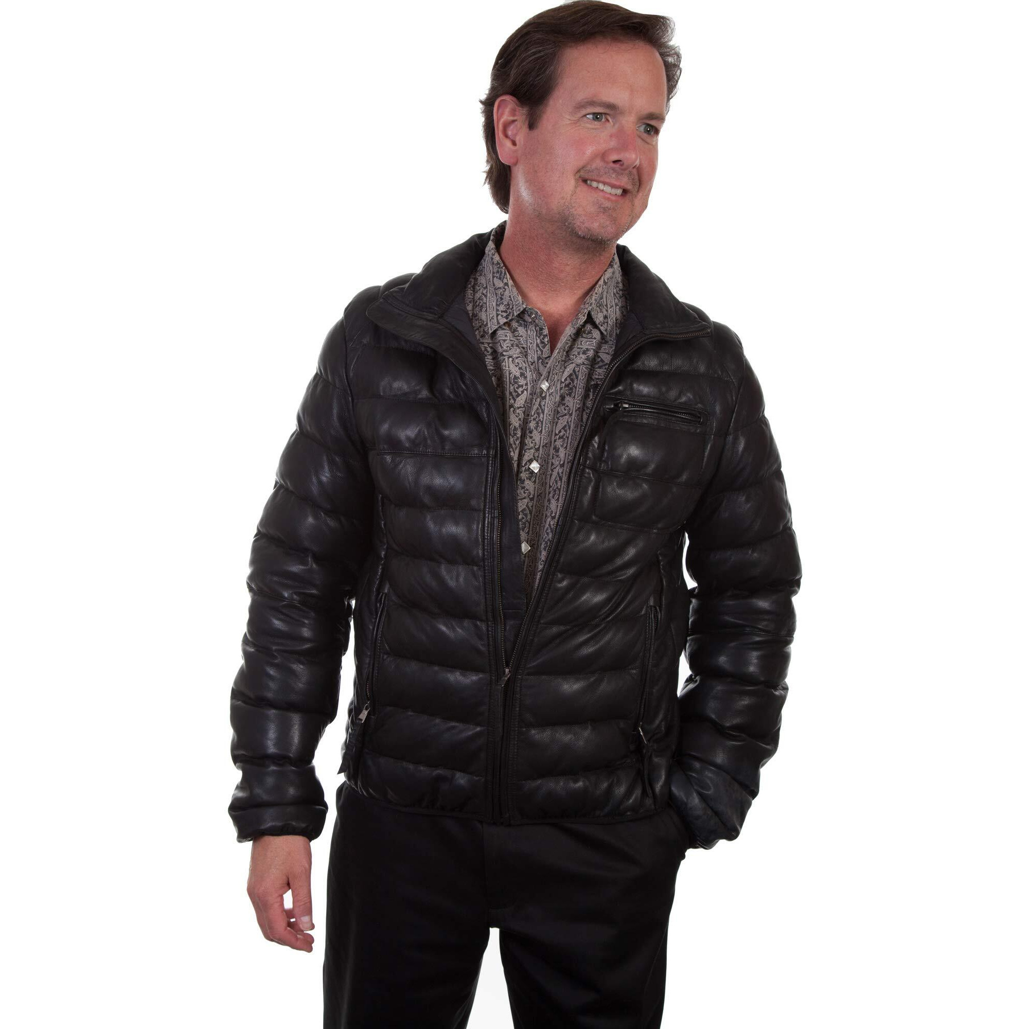 Scully Men's Horizontal Ribbed Leather Jacket Black US