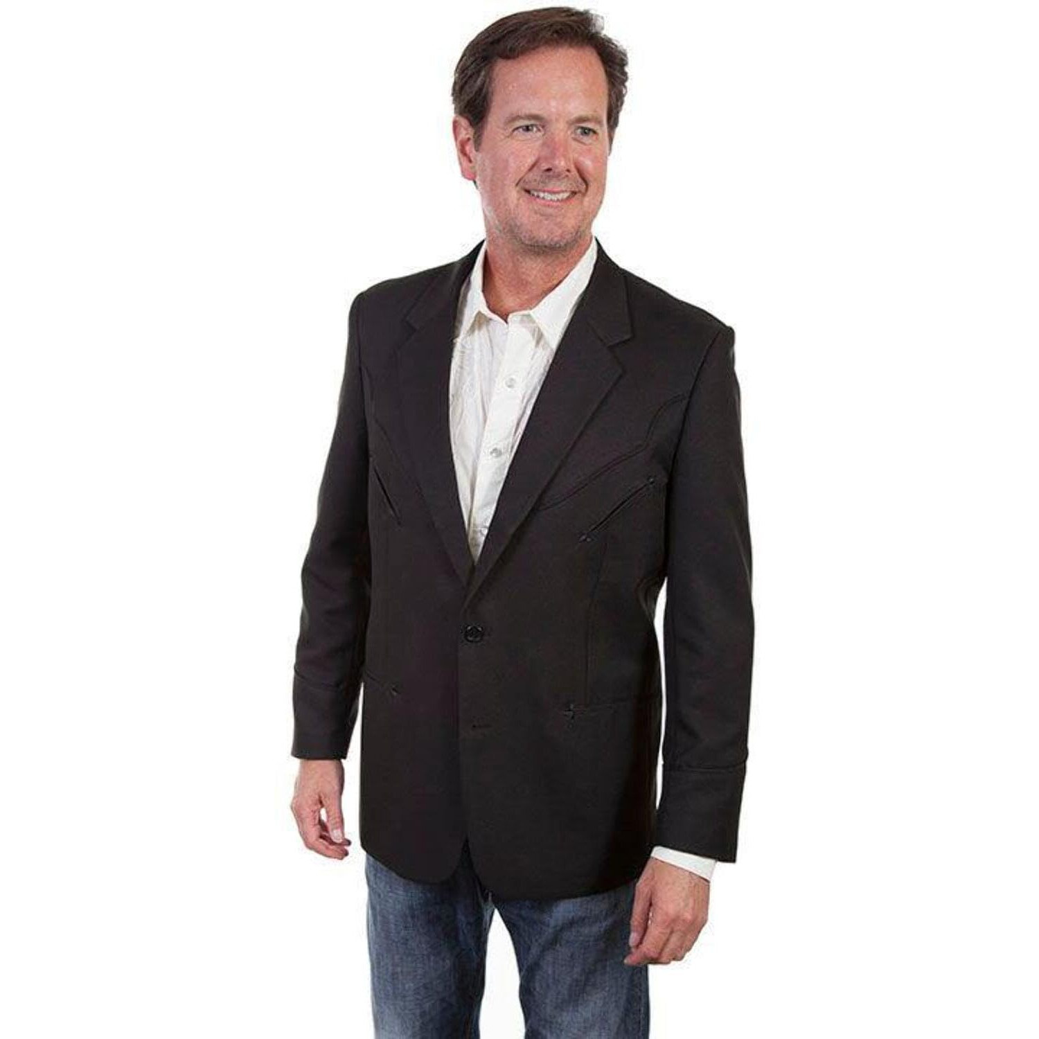 Scully Western Coat Mens Solid Tonal Piping Button 42 Black P-656