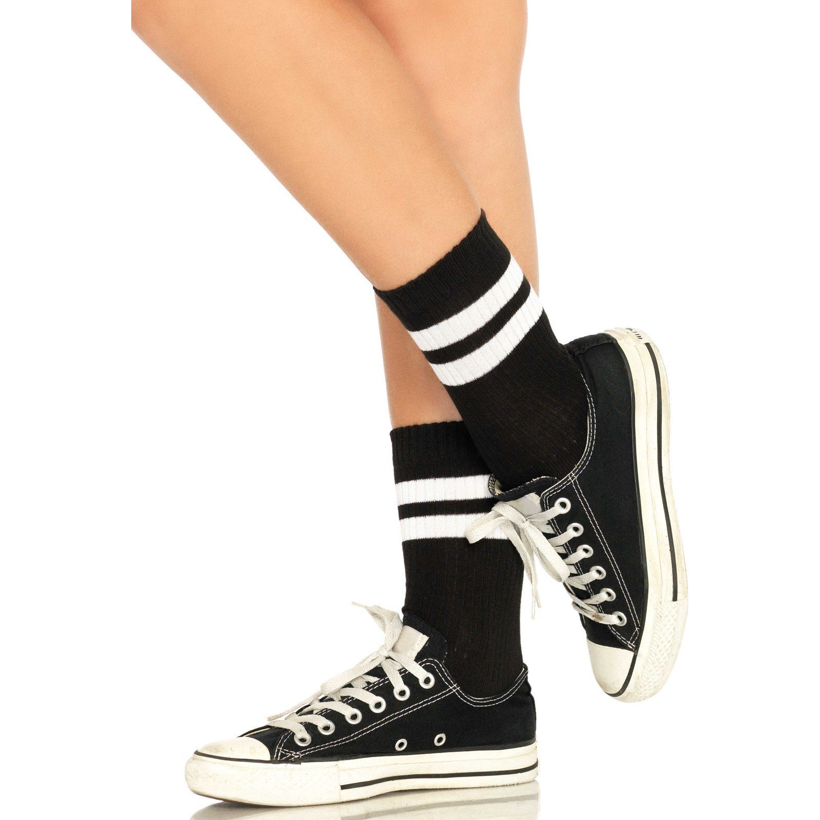 Leg Avenue Women's Athletic Anklet Socks, Black/White, One Size