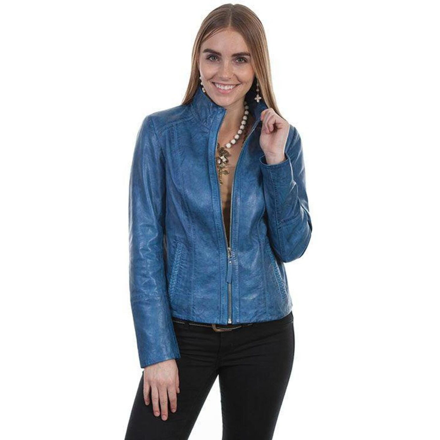 Scully Western Jacket Womens Zip Front Closure Leather XL Denim L5