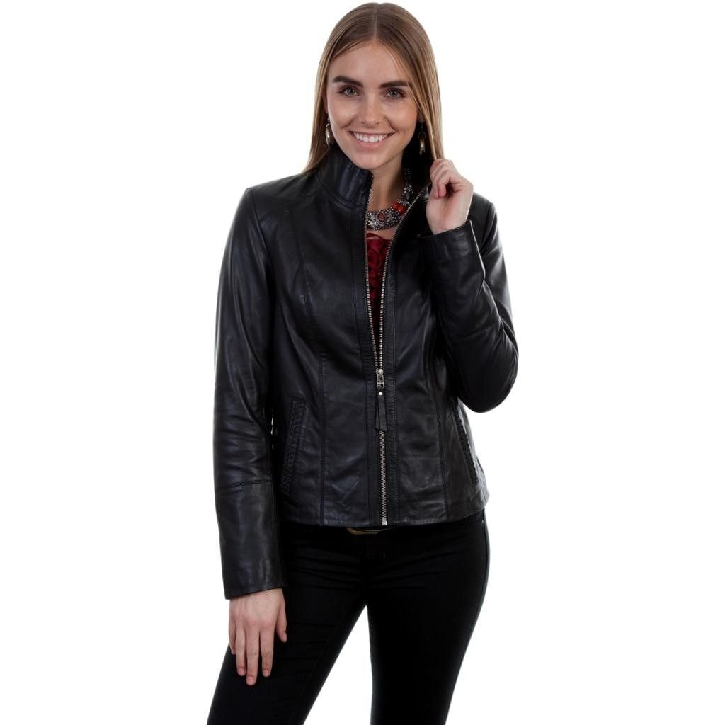 Scully Western Jacket Womens Zip Front Closure Leather L Black Lamb L5
