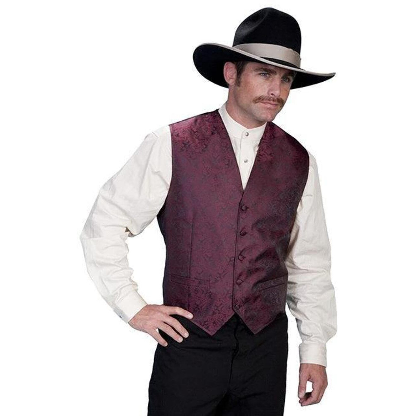 Scully Western Vest Mens Paisley No Lapel Adjust 6XT Burgundy RW093NXT