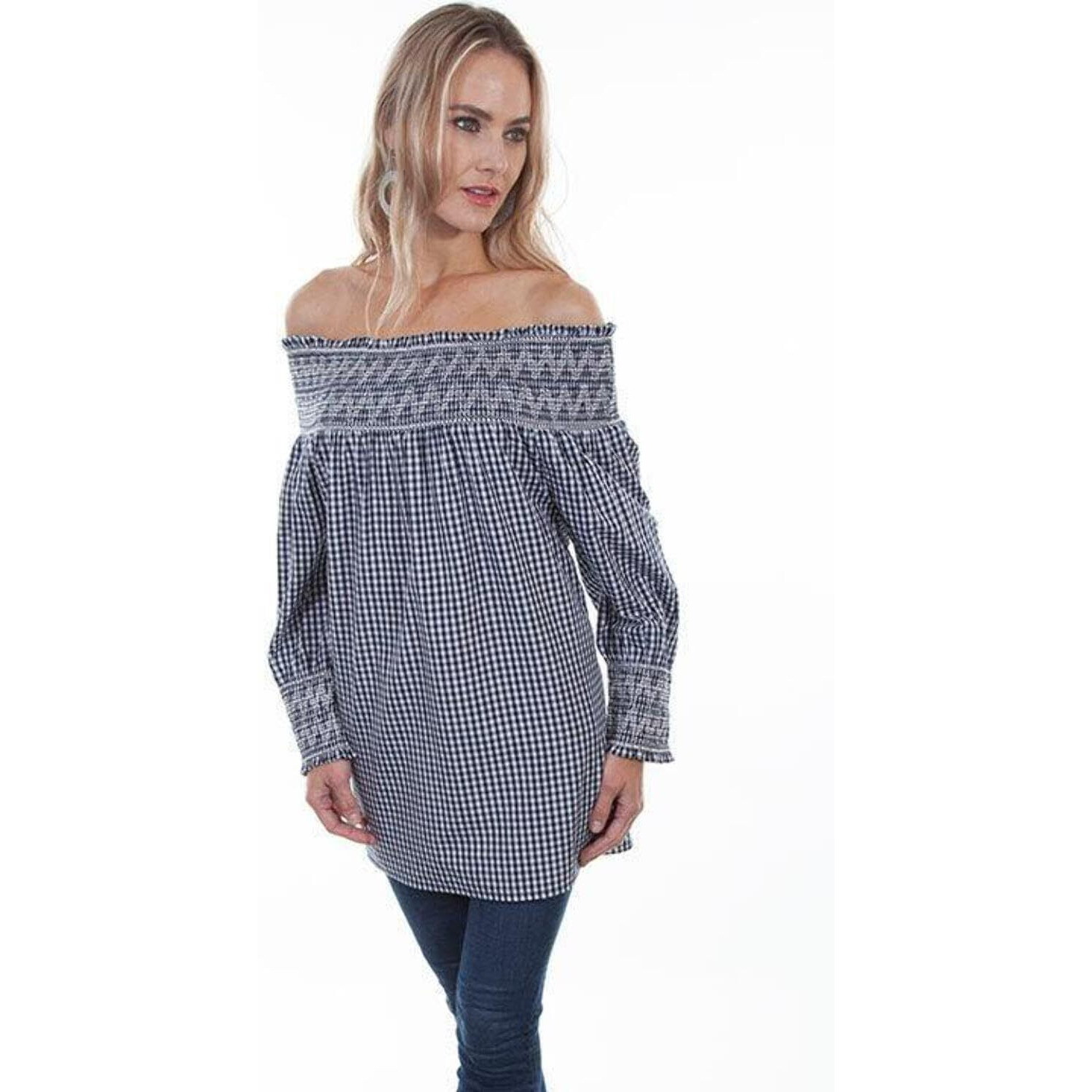 Scully Western Shirt Womens L/S Gingham Check M Black White HC353