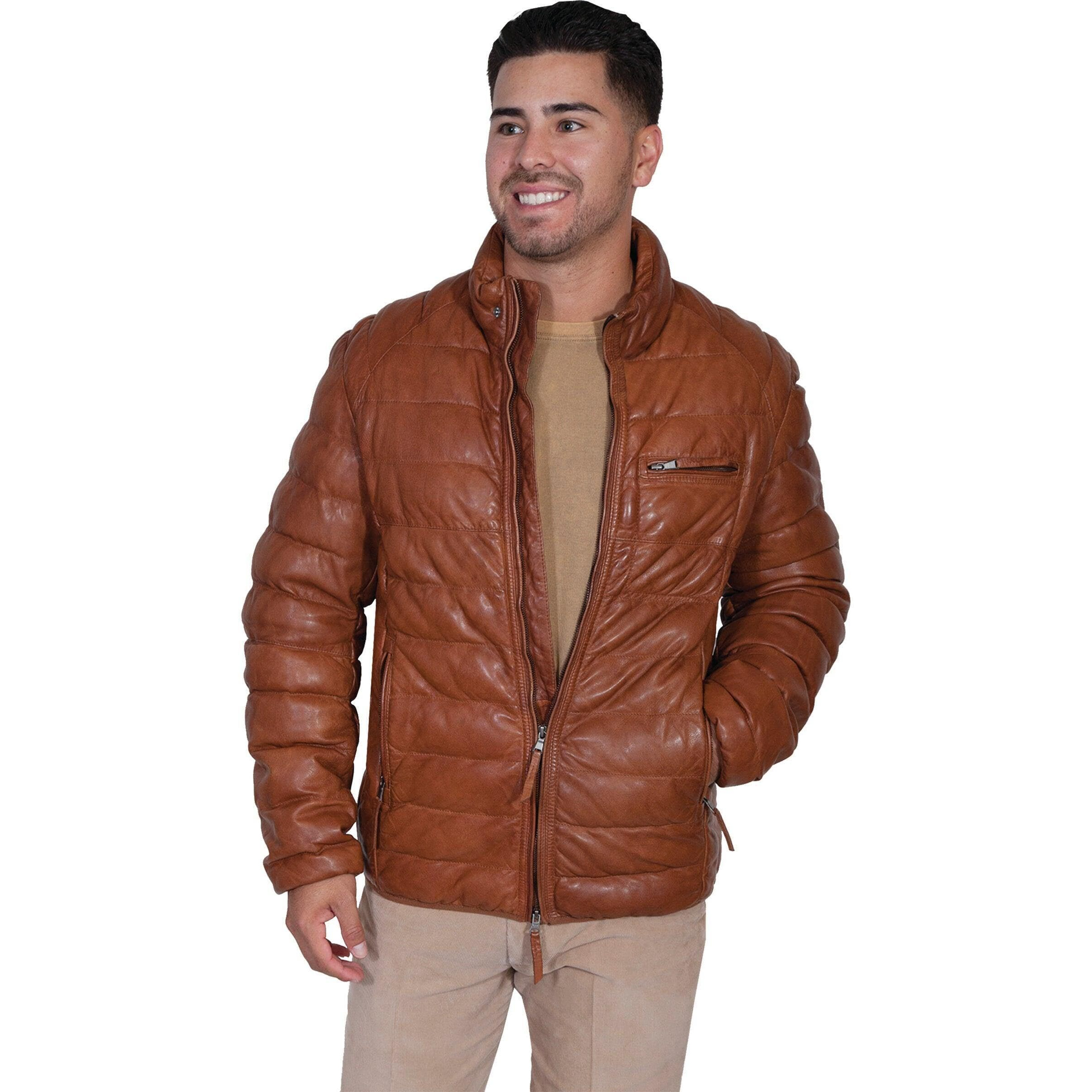 Scully Western Jacket Mens Ribbed Leather Zip Polyester 3XT Cognac 512