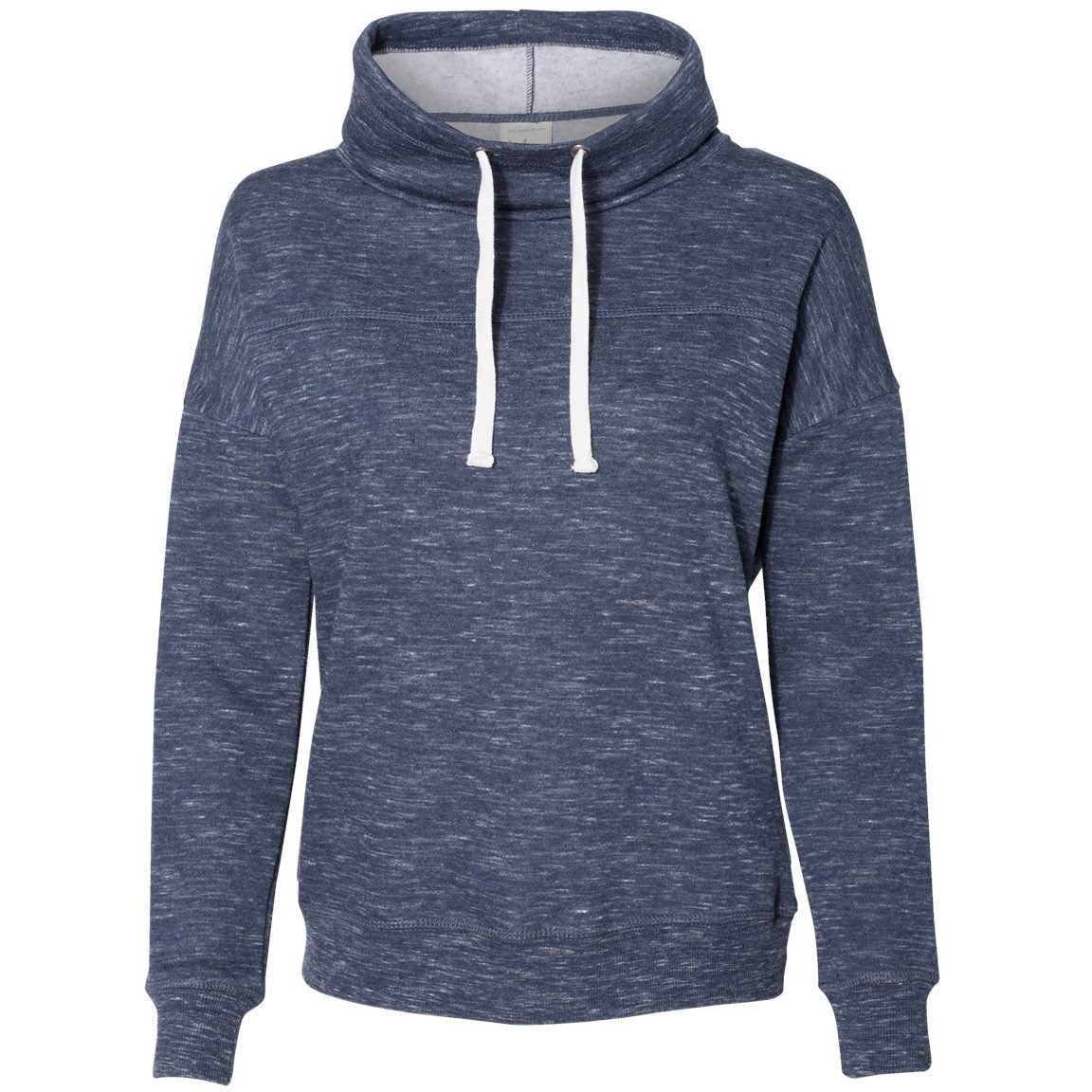 J America Ladies' Melange Fleece Cowl Neck Sweatshirt XL NAVY