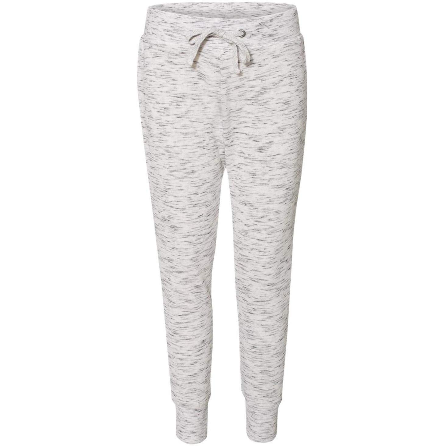J America Ladies' Melange Fleece Jogger Pant L WHITE