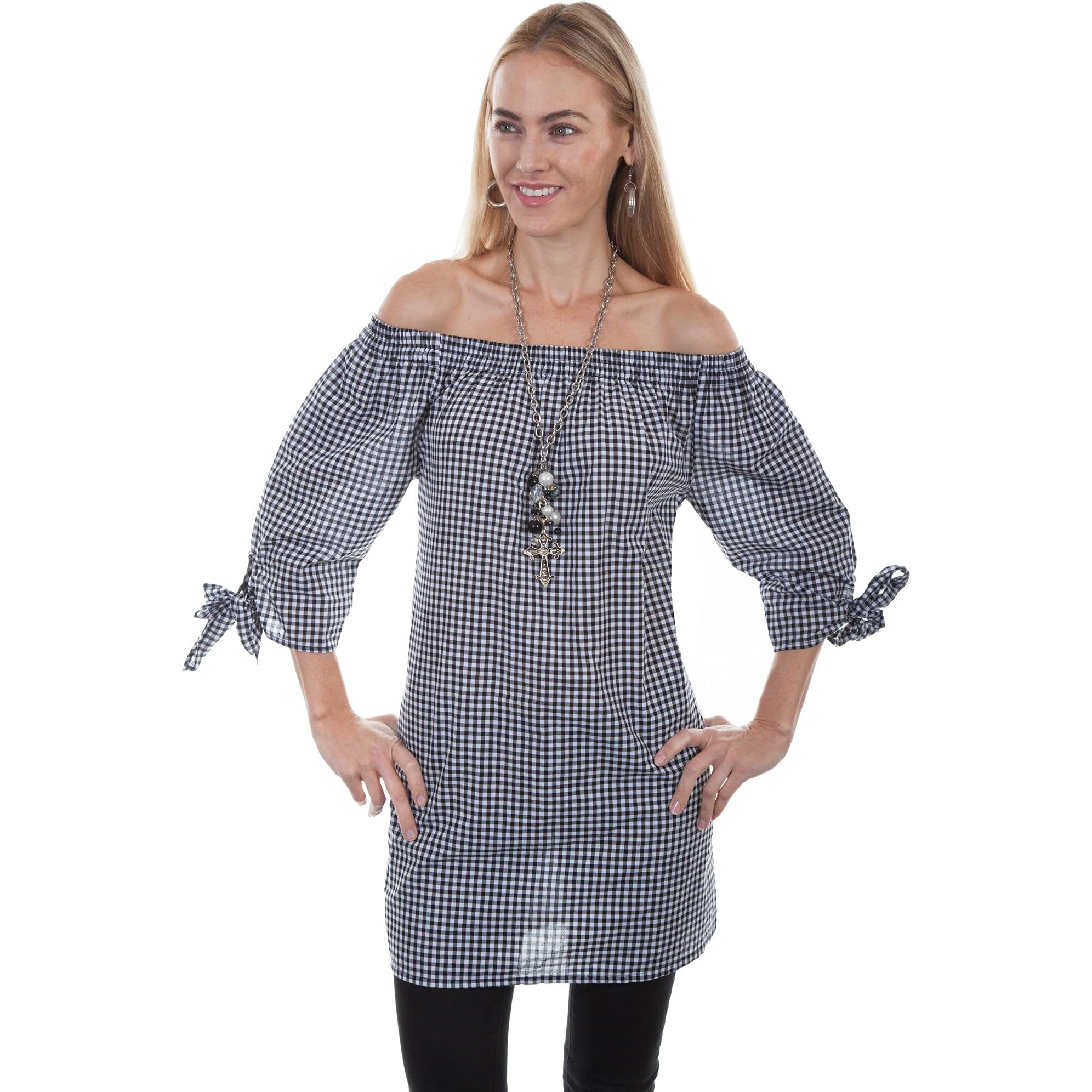 Scully Katrina Off The Shoulder Gingham Blouse Black/White SM