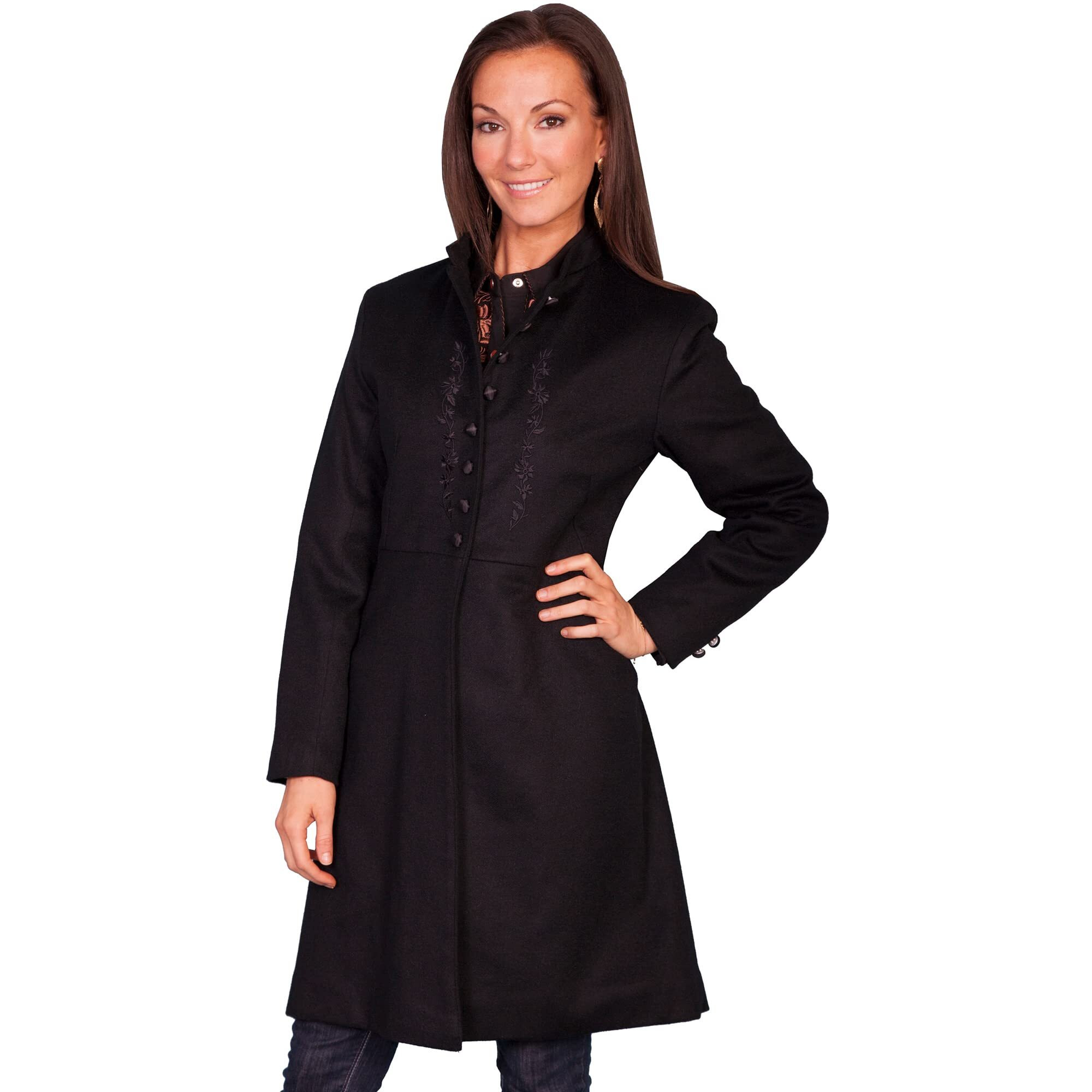 Scully Western Coat Womens Button Frock Embroidery 10 Black RW603