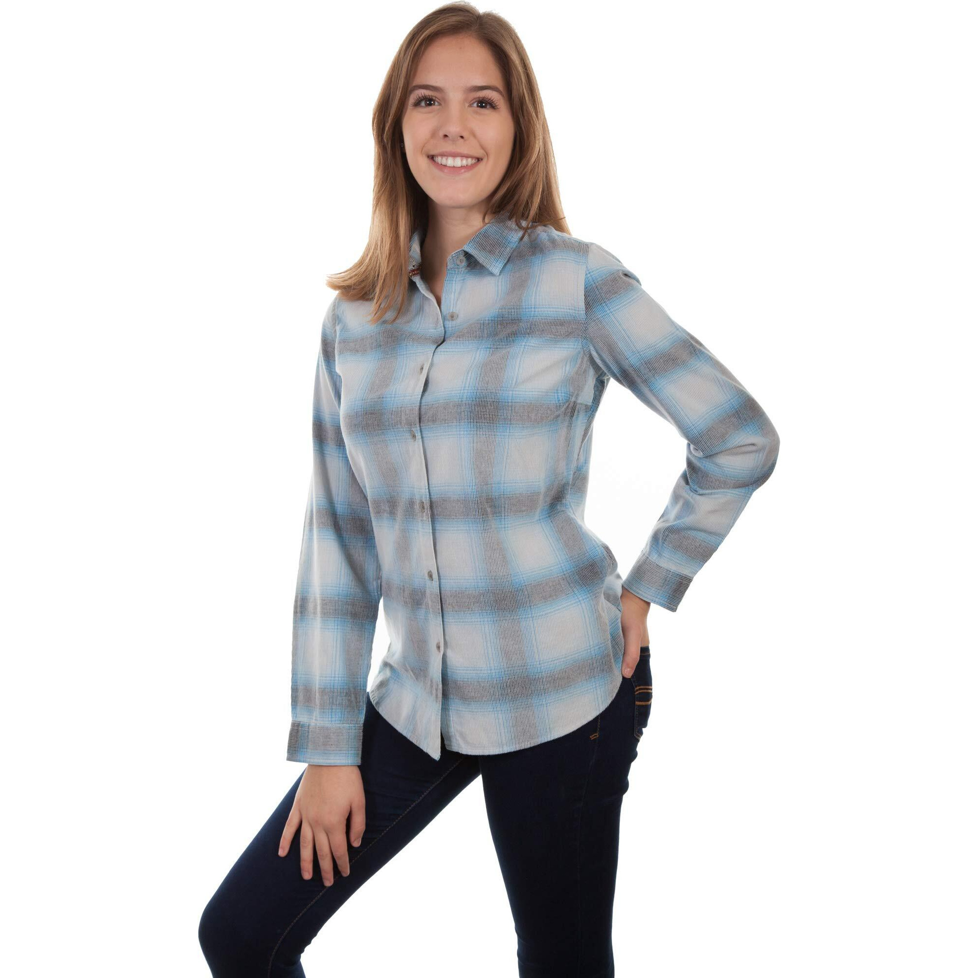 Scully Women's Honey Creek by Blue Corduroy Plaid Long Sleeve Top Blue US
