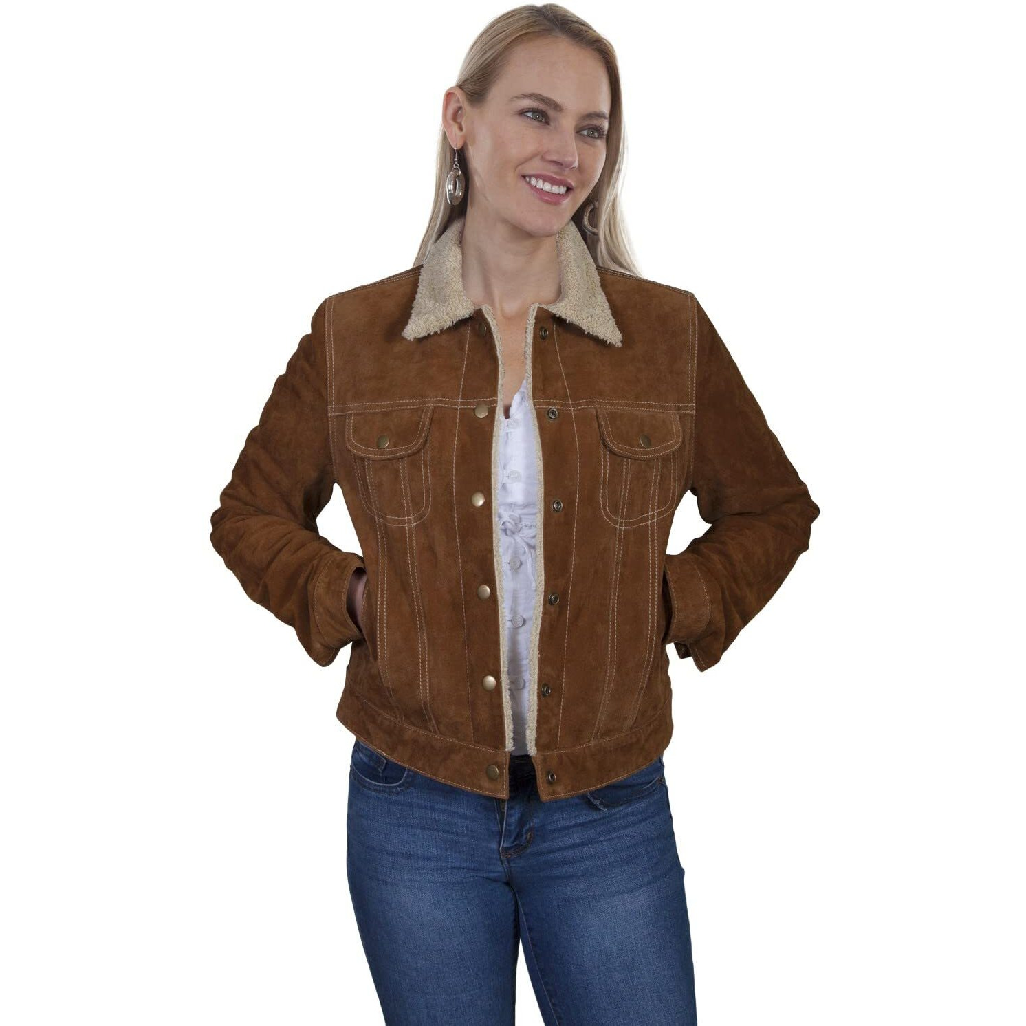 Scully Women's Faux Shearling Jean Jacket Brown Medium