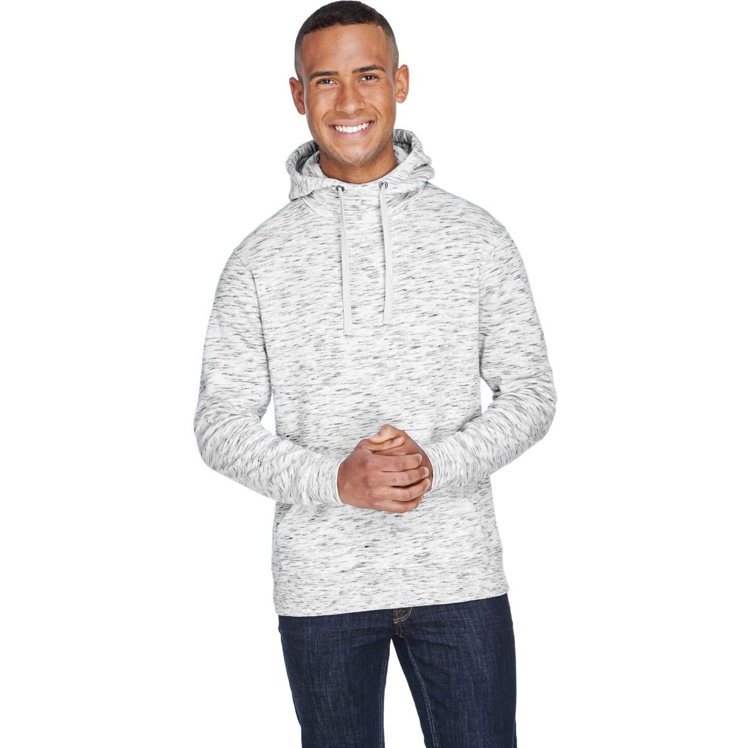 J America Adult Melange Fleece Pullover Hood S WHITE