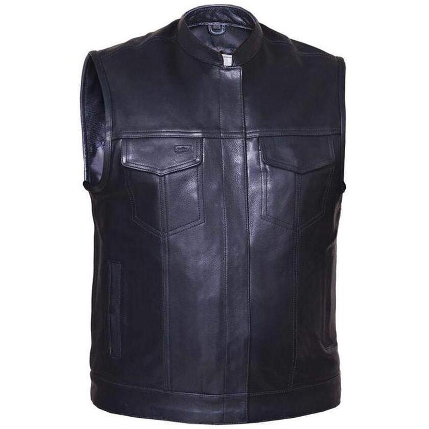 Ultra Men's SOA Style Collared Leather Club Vest,Black,Size - 2XL