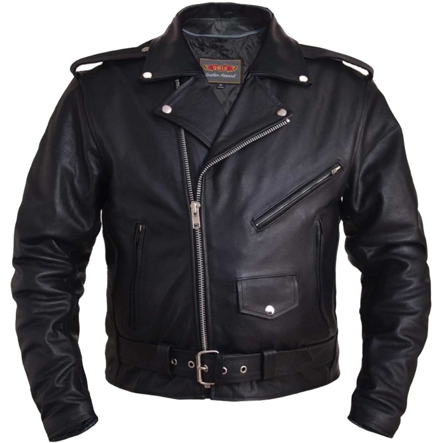 Men's Tradtional Premium Motorcycle Jacket with Plain Sides,Black,Size - 52