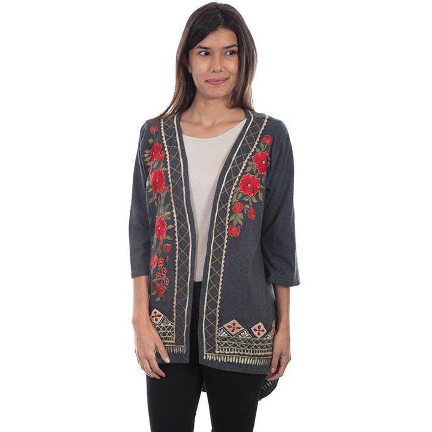Scully Hi/Lo Embroidered Womens Kimono Grey (Medium)