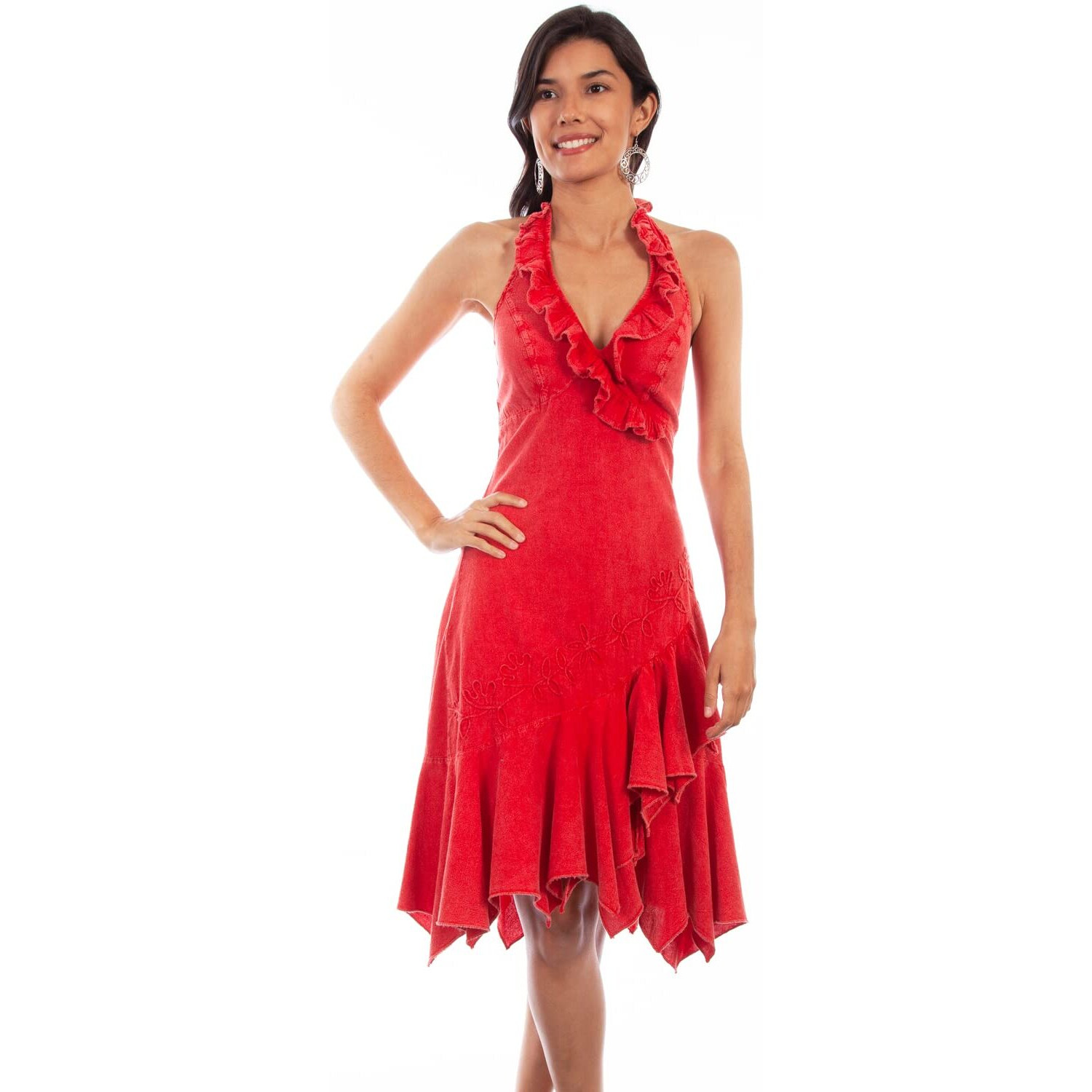 Scully Women's PSL-054 Ruffled Halter Dress, Brick - Large