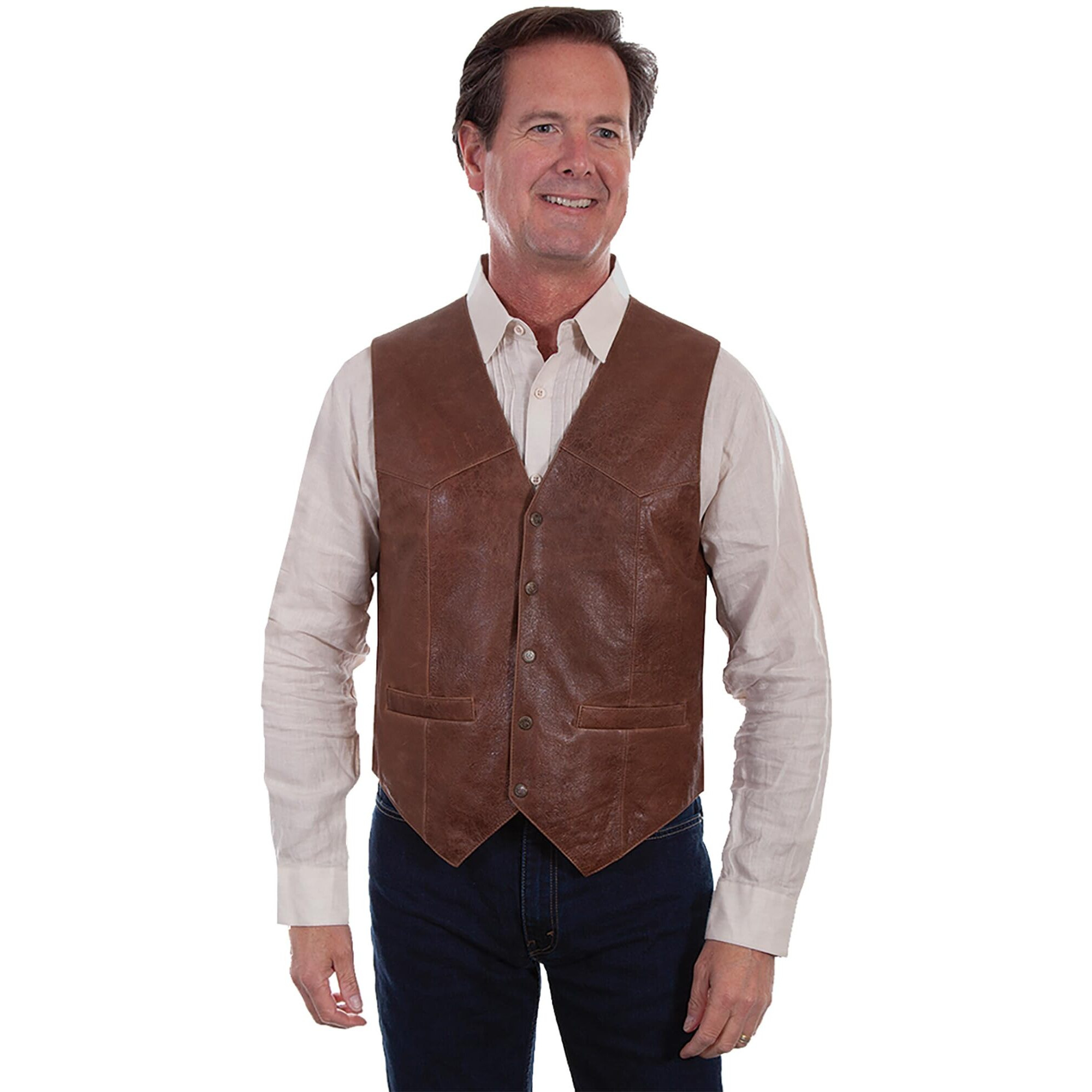 Scully Men's Leatherwear Tailored Vintage Lamb Leather Vest Brown Medium