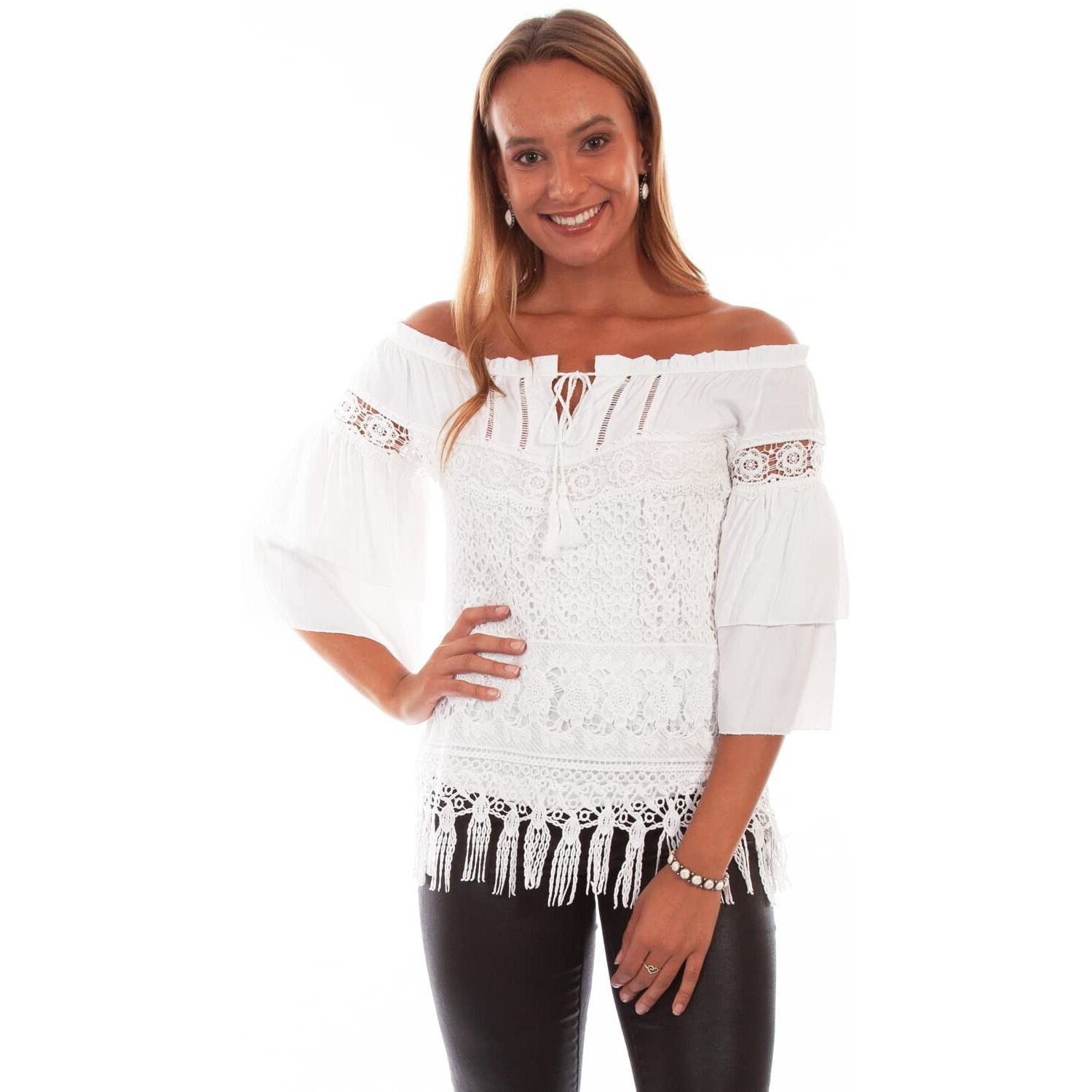 Scully Women's HC574 Tiered Lace Blouse, Off White - Medium