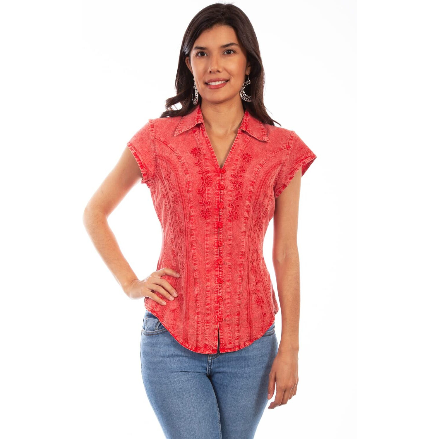 Scully Women's PSL-066 Capsleeve Blouse, Brick - X-Large