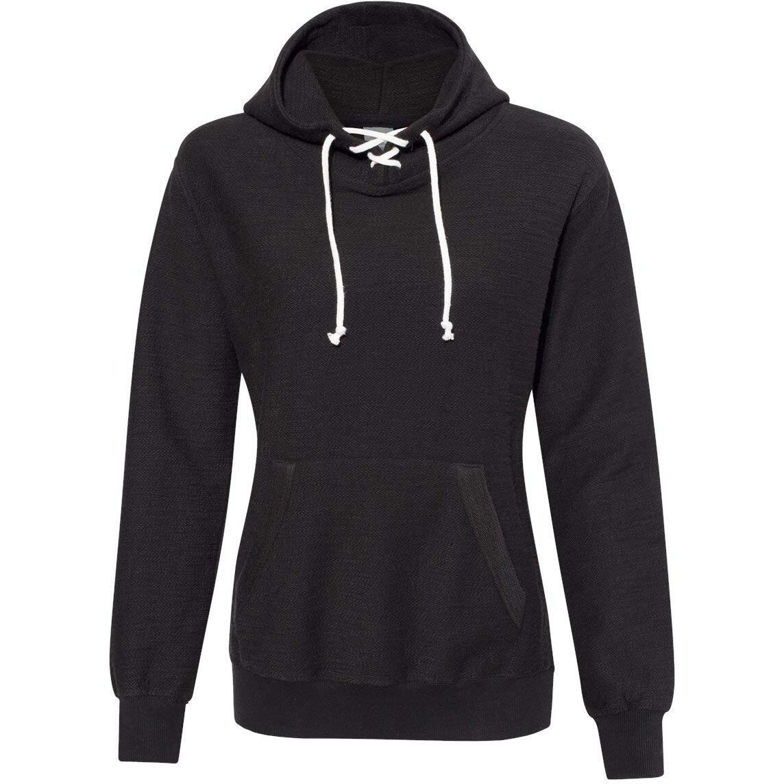 J America Ladies' Sport Lace Scuba Hooded Sweatshirt L BLACK