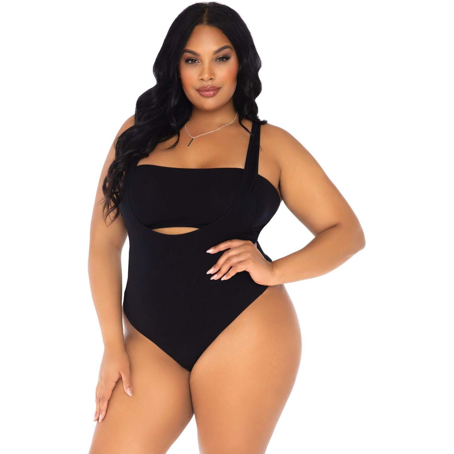 Leg Avenue 89261X-00108 2 Pc Opaque Bandeau And Suspender Bodysuit, 1X-2X, Black