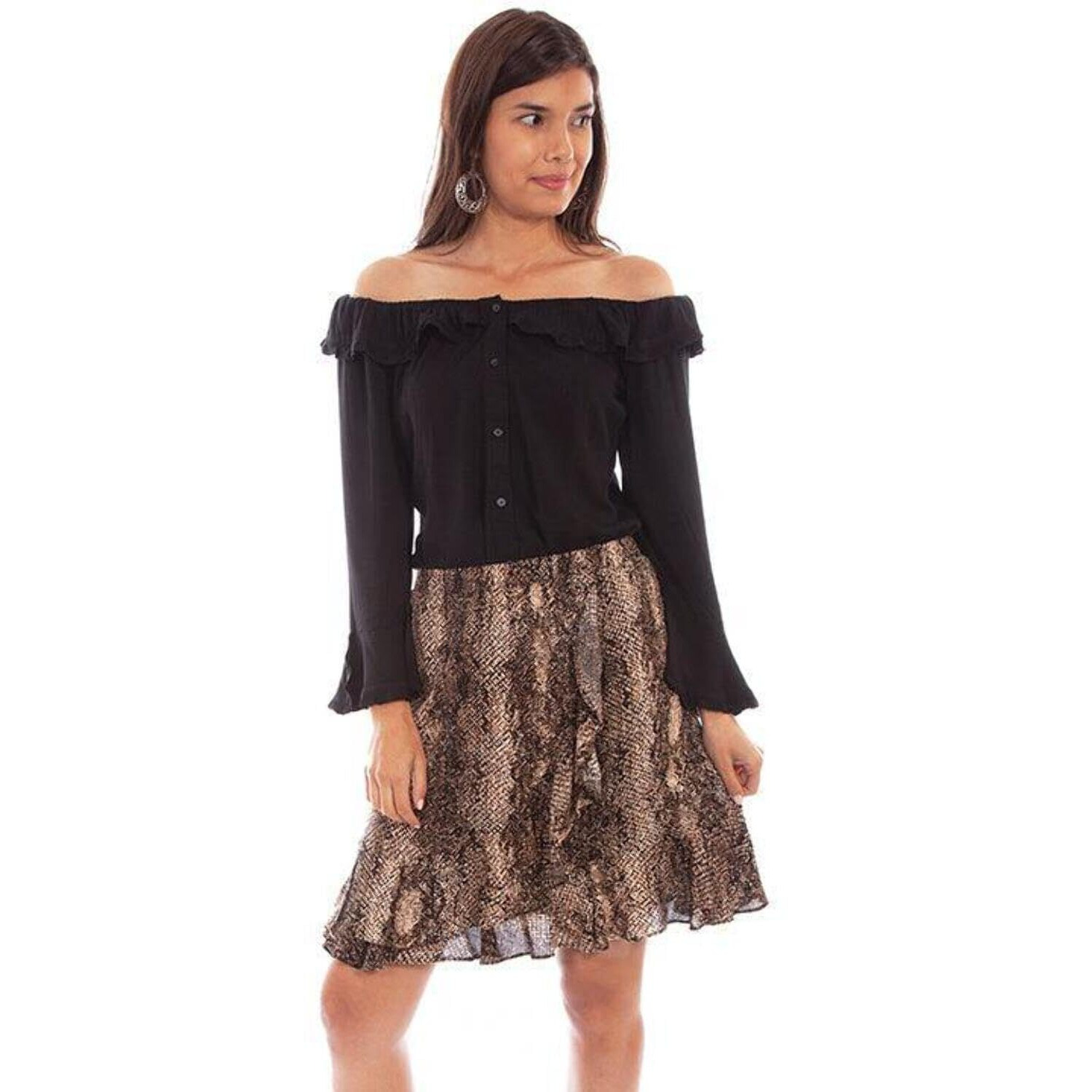 Scully Western Skirt Womens Print Ruffled Above Knee M Python F0_HC676
