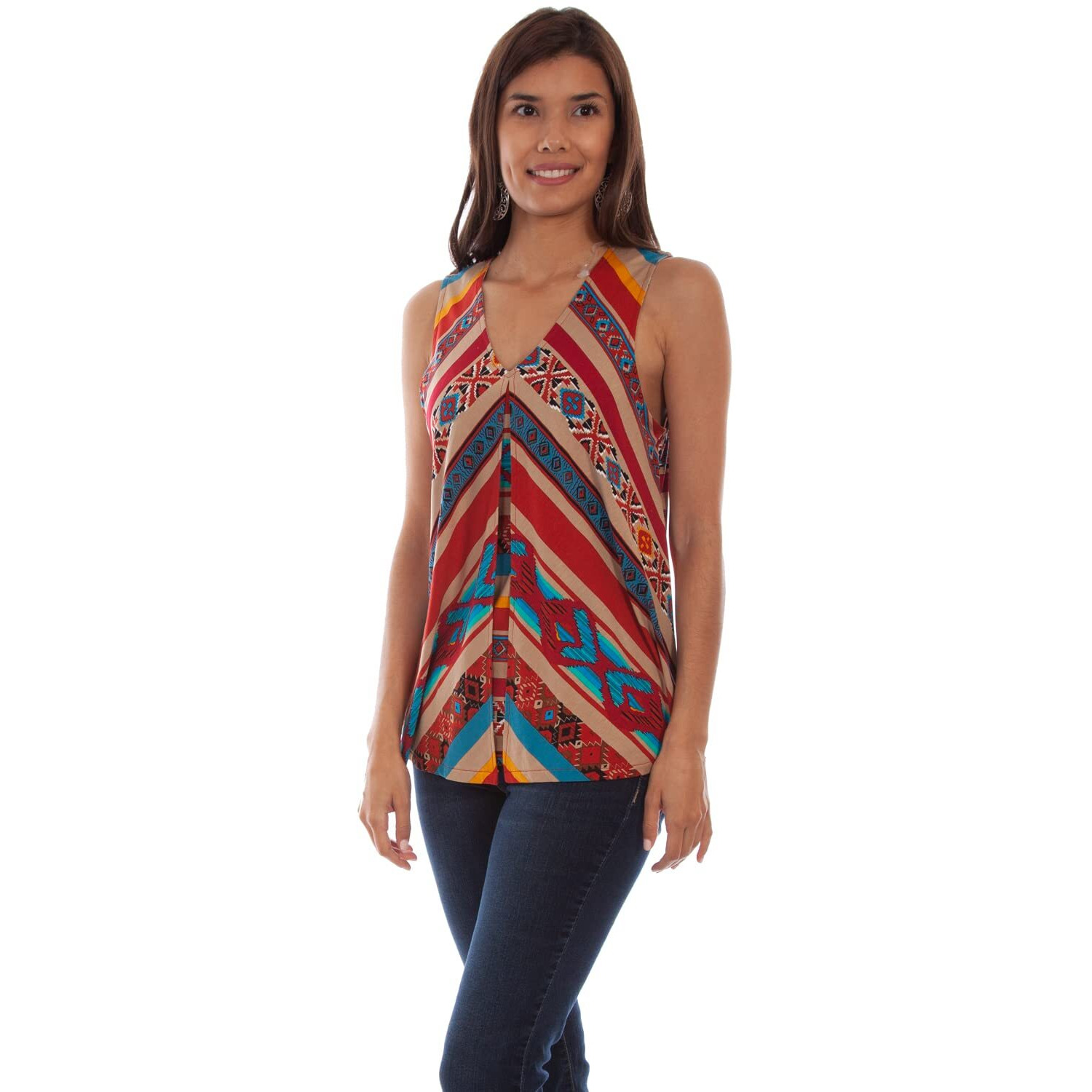 Scully Serape Tank with Central Pleat and V Neck, Medium