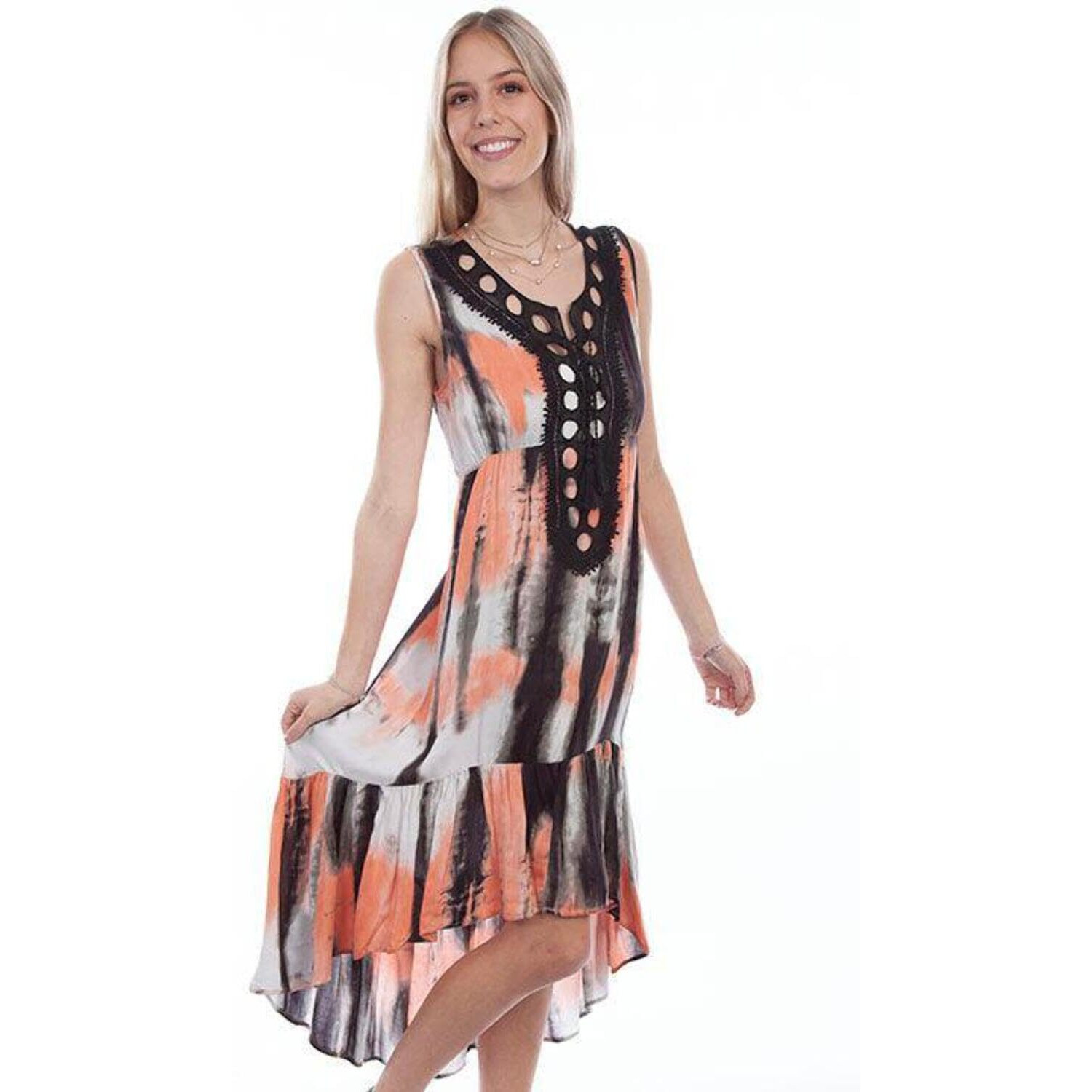 Scully Western Dress Womens Sleeveless Tie Dye XS Coral F0_PSL-254