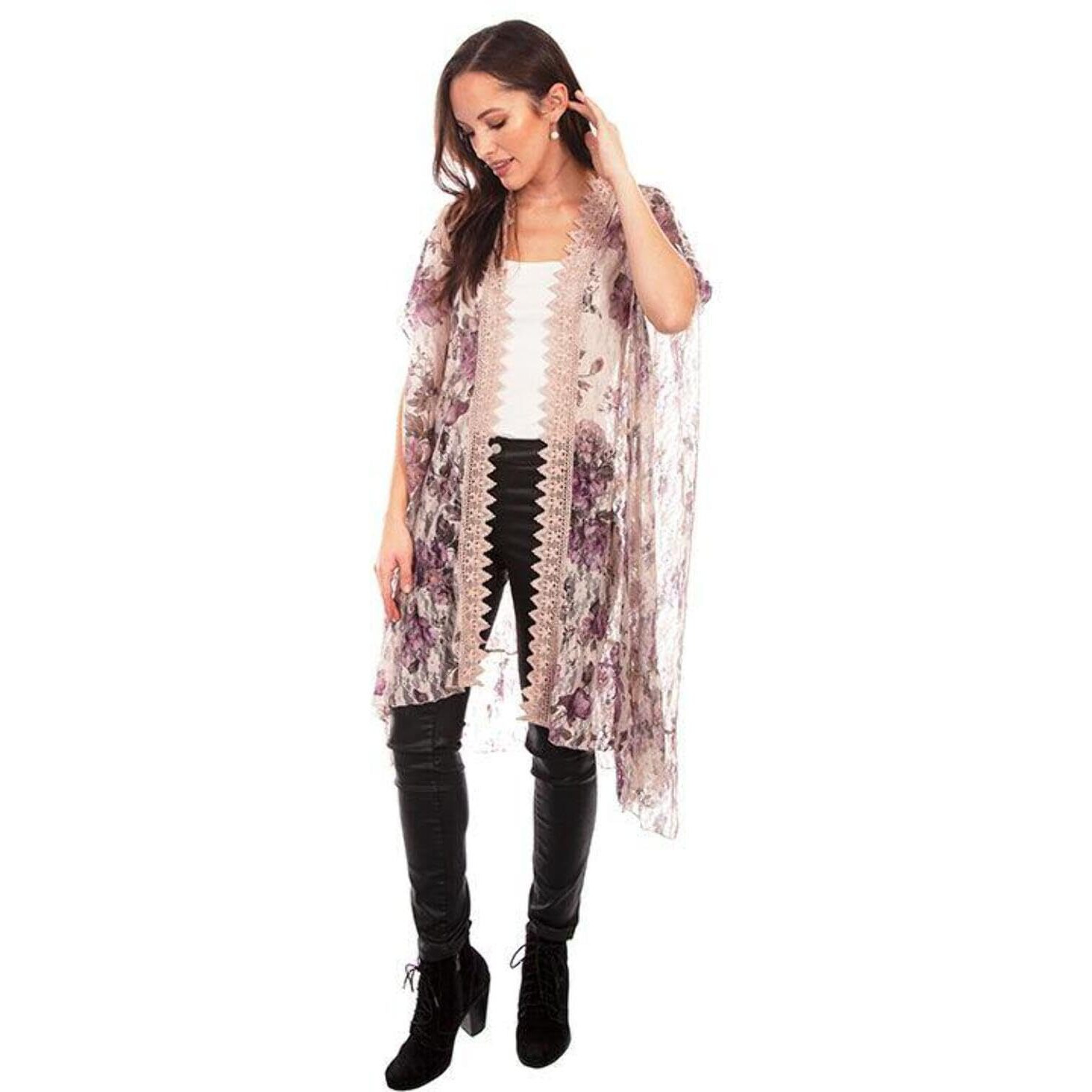 Scully Western Cardigan Women Lace Crochet Duster M Cafe F0_HC669