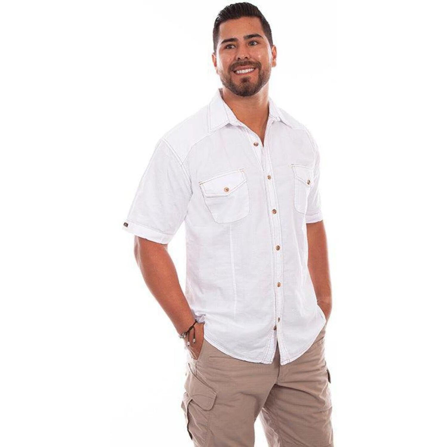 Scully Western Shirt Mens Short Sleeve Beachwood XXL White F0_5205