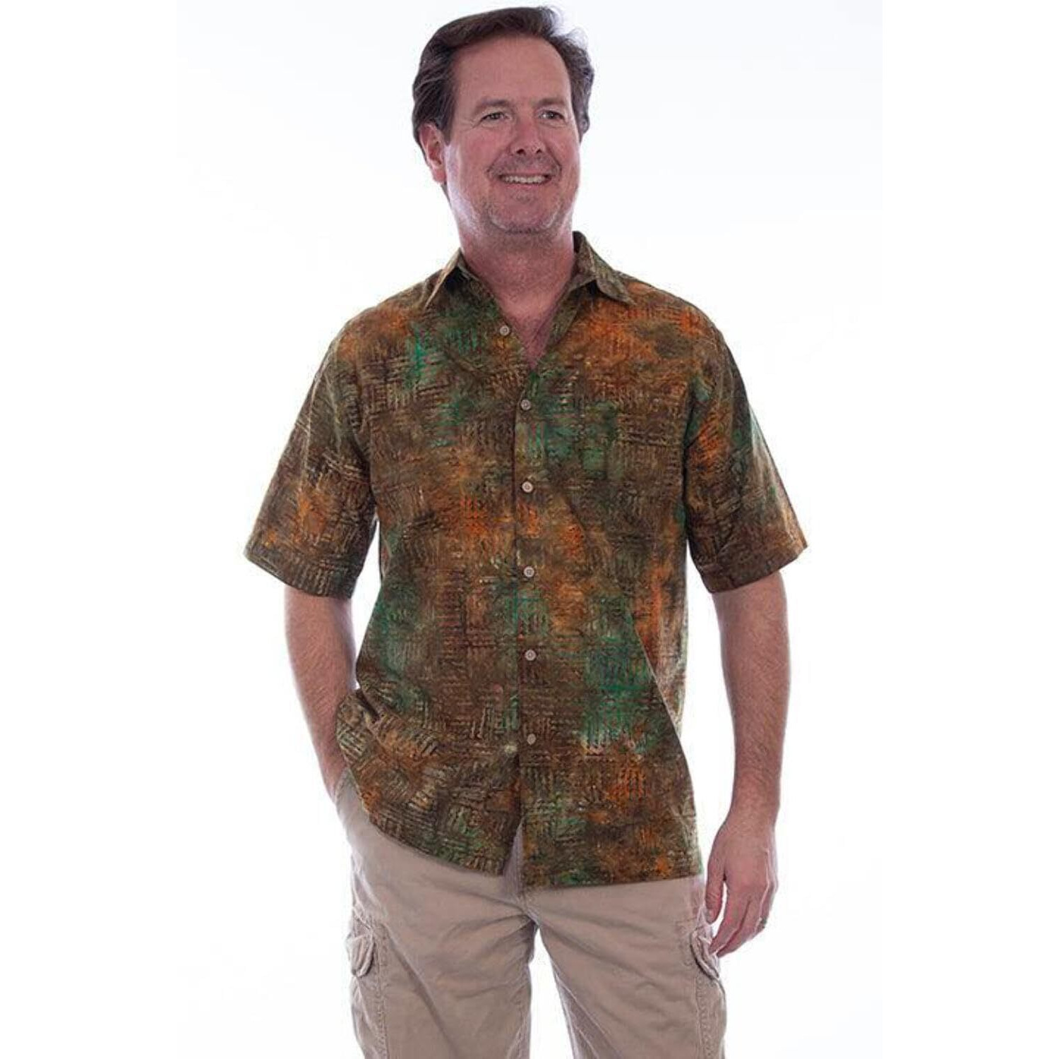 Scully Western Shirt Mens S/S Block Batik Button XLT Outback F0_5268