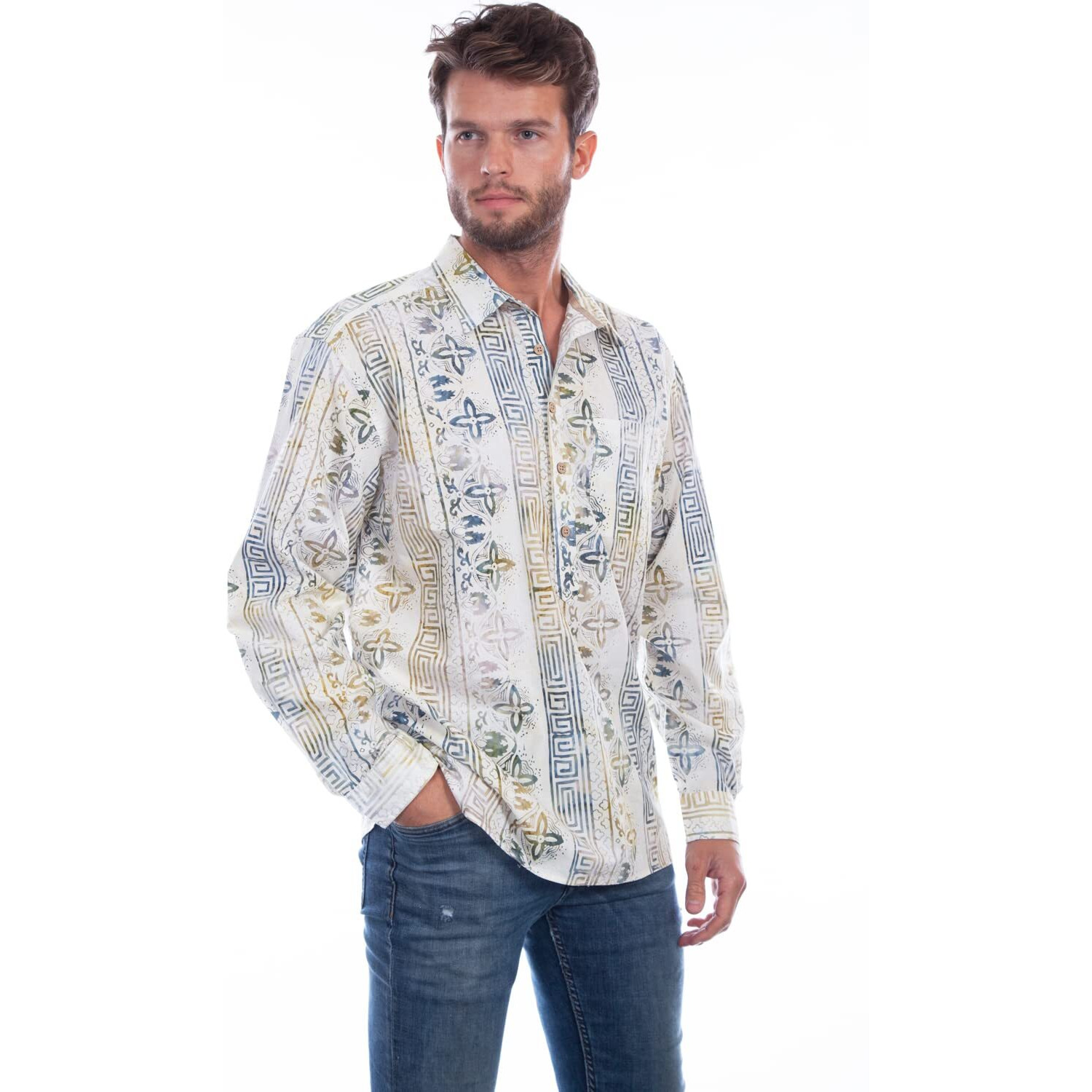 Scully Western Shirt Mens L/S Popover Batik Button XLT Tiki F0_5269