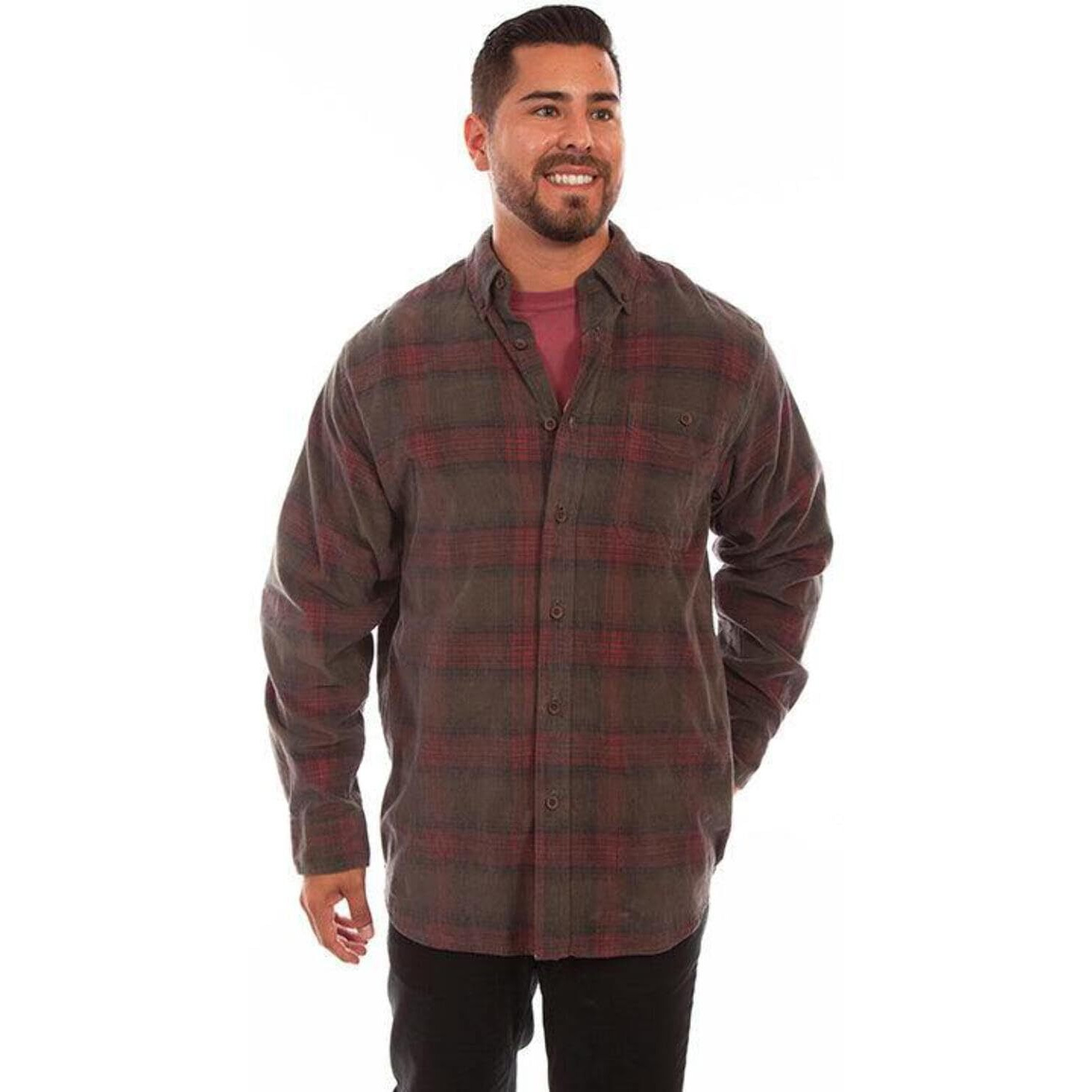 Scully Western Shirt Mens L/S Corduroy Plaid XLT Vintage Green F0_5263