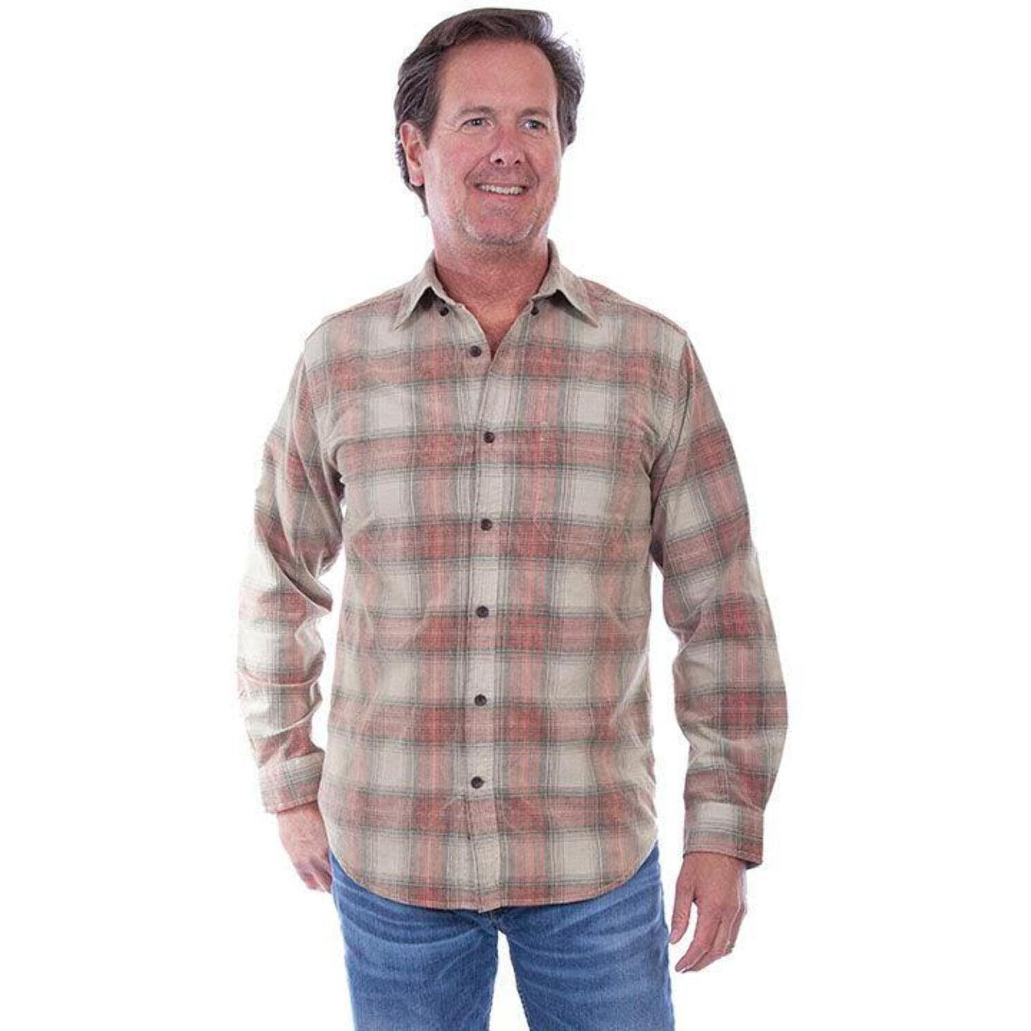 Scully Western Shirt Mens L/S Corduroy Plaid XLT Vintage Red F0_5263