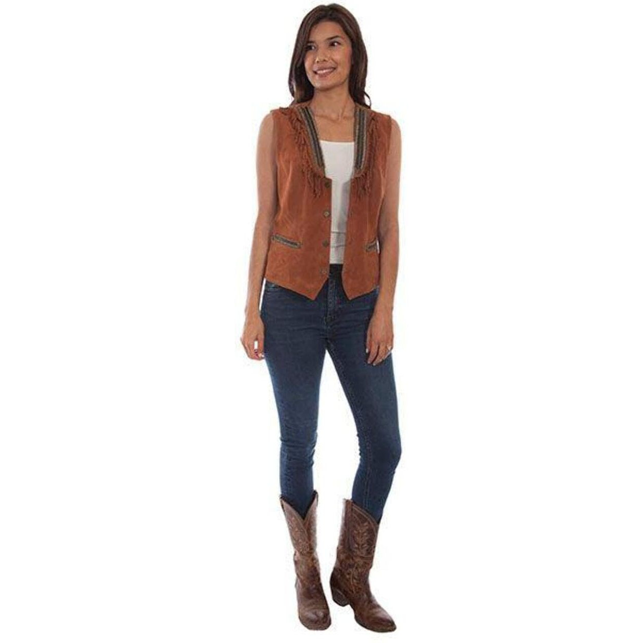 Scully Western Vest Womens Suede Snap Fringe Beaded M Rust F0_L1050
