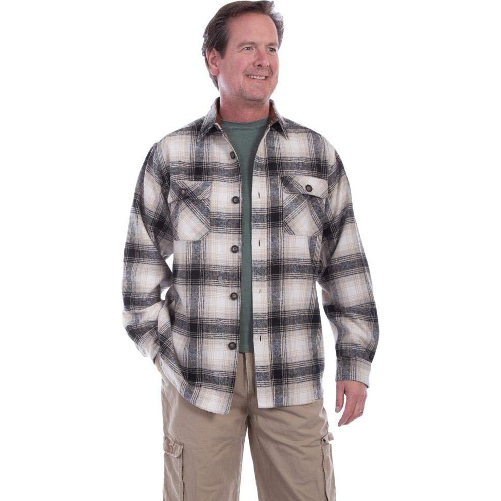 Scully Western Shirt Mens L/S Corduroy Plaid XL Black White F0_5279