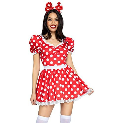 Leg Avenue Women's Standard 2 Pc Polka Dot Dress Costume, RED/White, Medium
