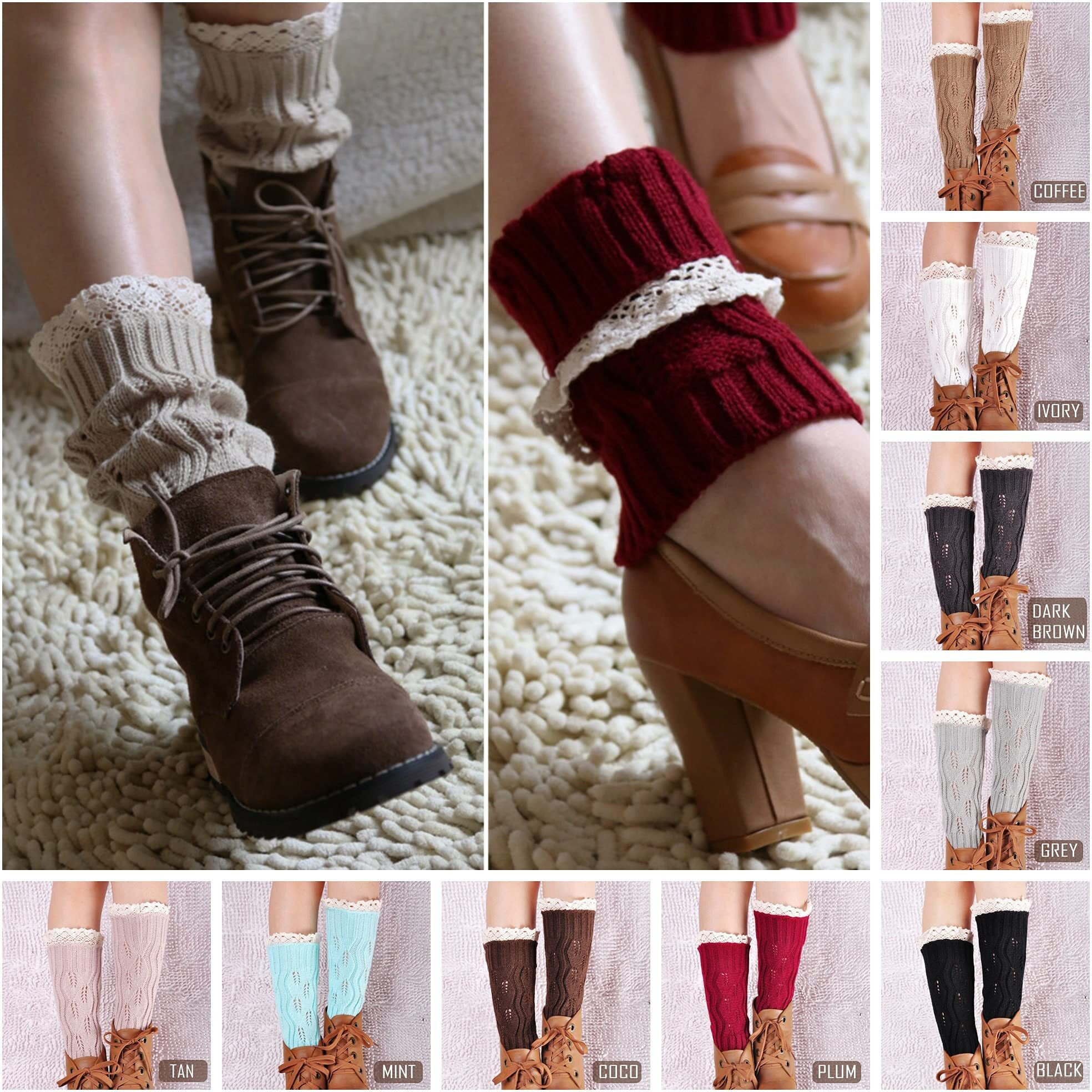 Vintage Style CableKnit At Your Feet Leg Warmer Socks With Lace, Ivory