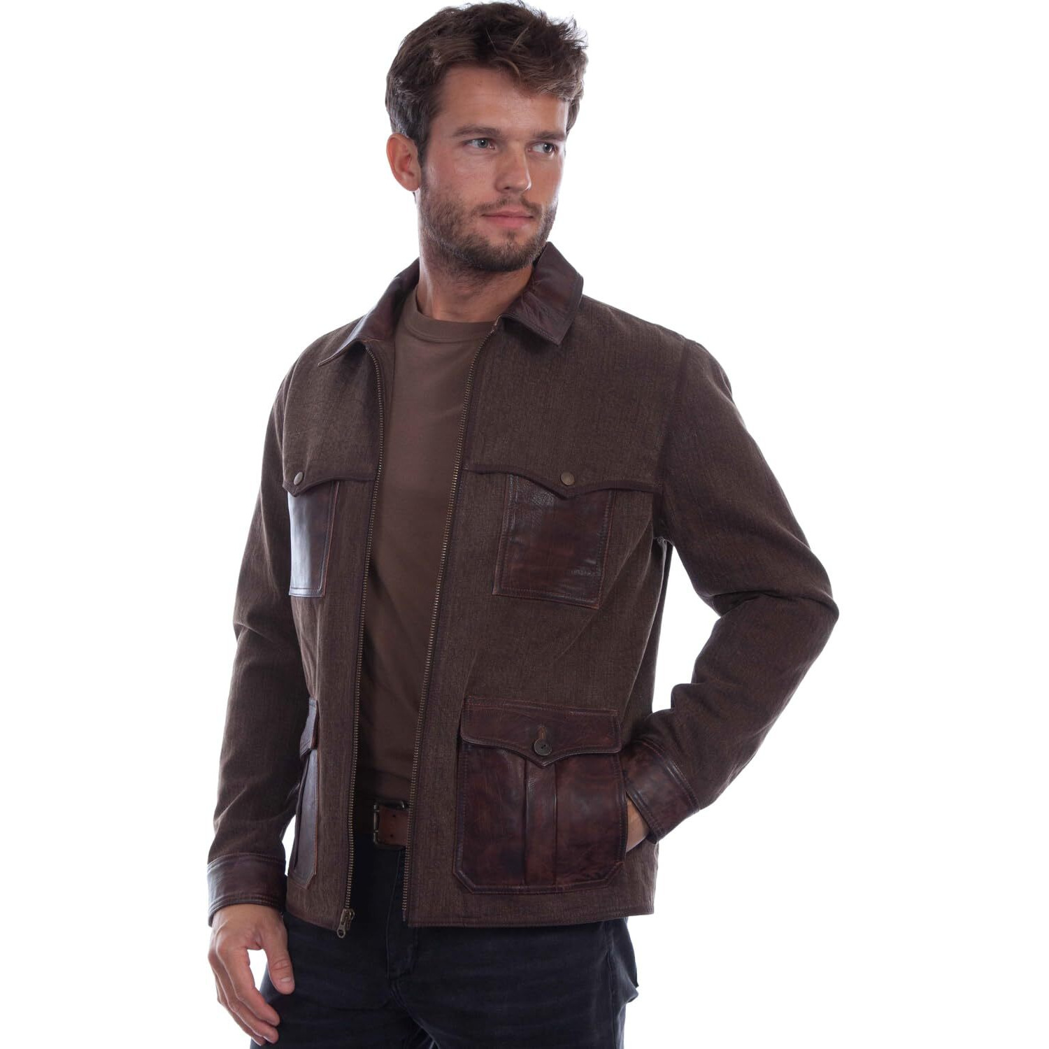 Scully Men's Canvas Leather Trim Zip-Front Jacket Brown US