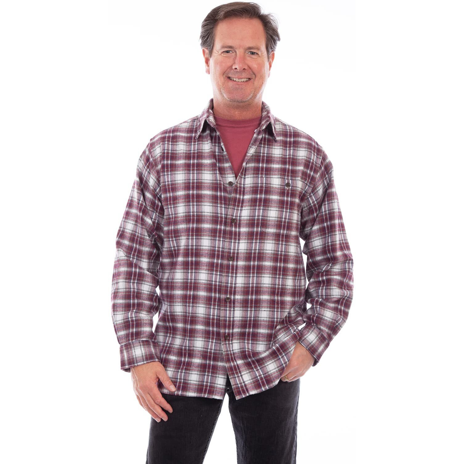Scully Mens Burgundy 100% Cotton Flannel Plaid L/S Shirt XL