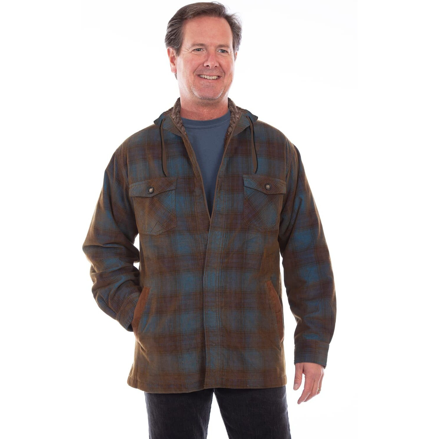 Scully Mens Blue/Brown 100% Cotton Sherpa Corduroy Hoodie XL