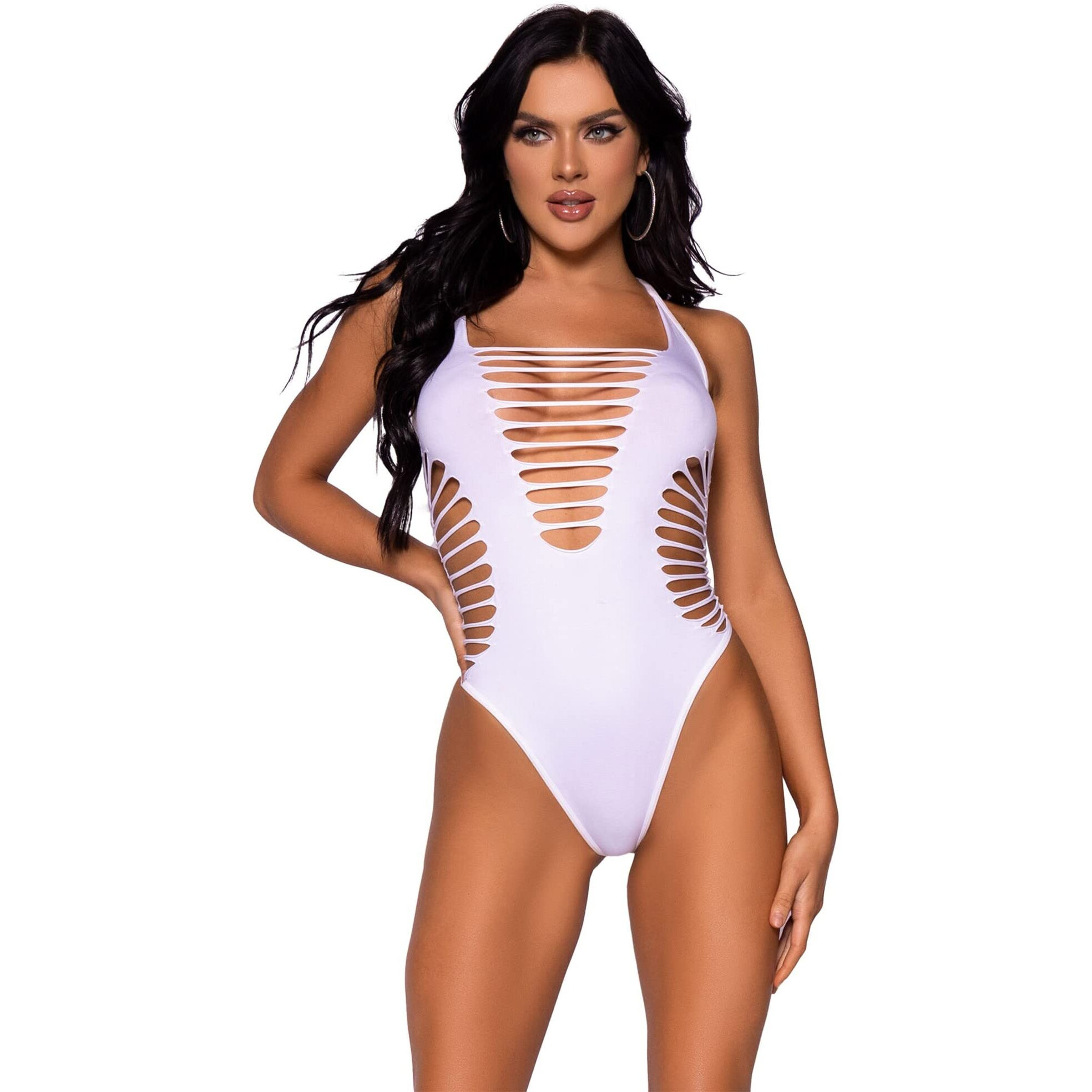 Leg Avenue 89294-00222 Seamless Shredded Racer Back Thong Bodysuit, O/S, White