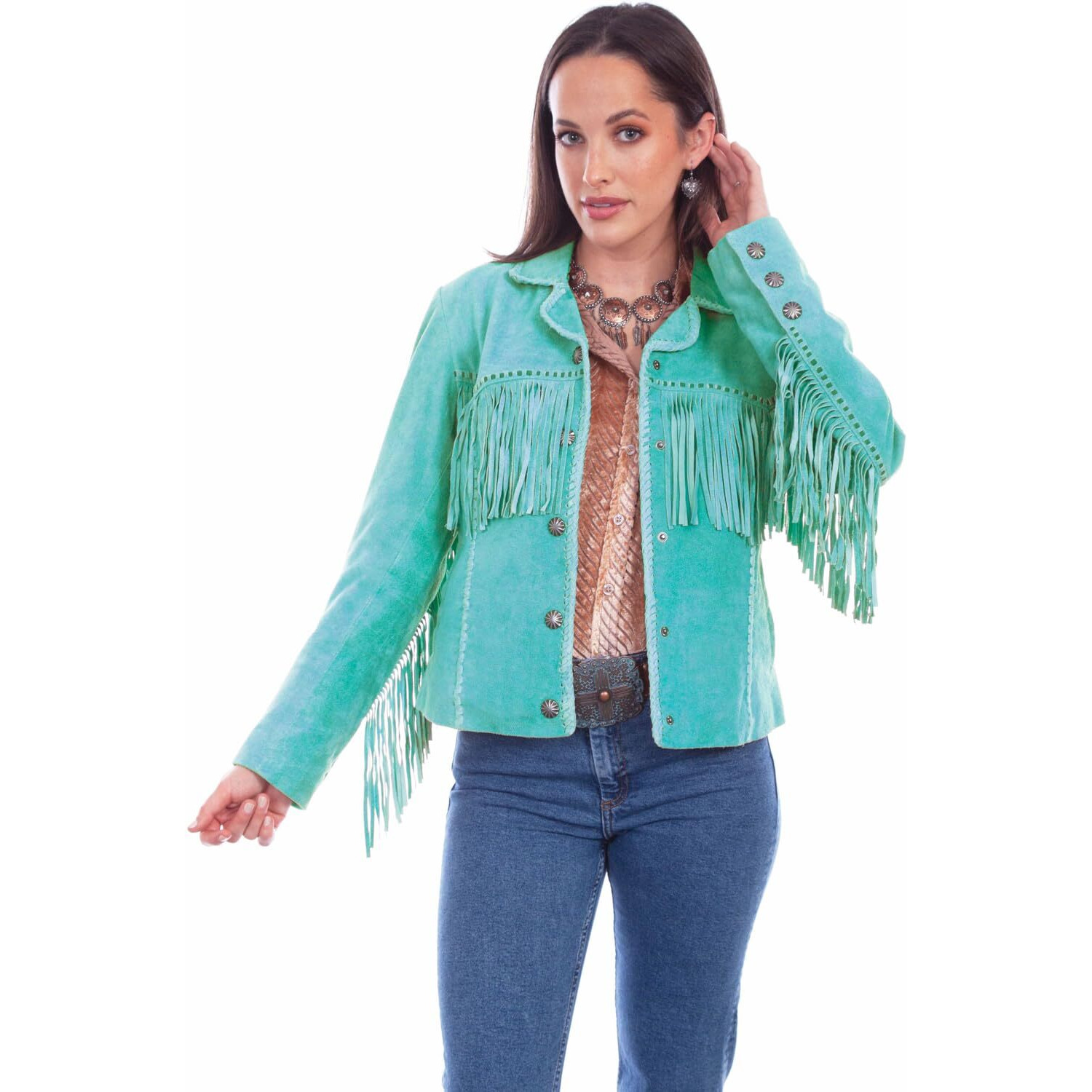 Scully Women's Turquoise Suede Fringe Jacket Turquoise Large