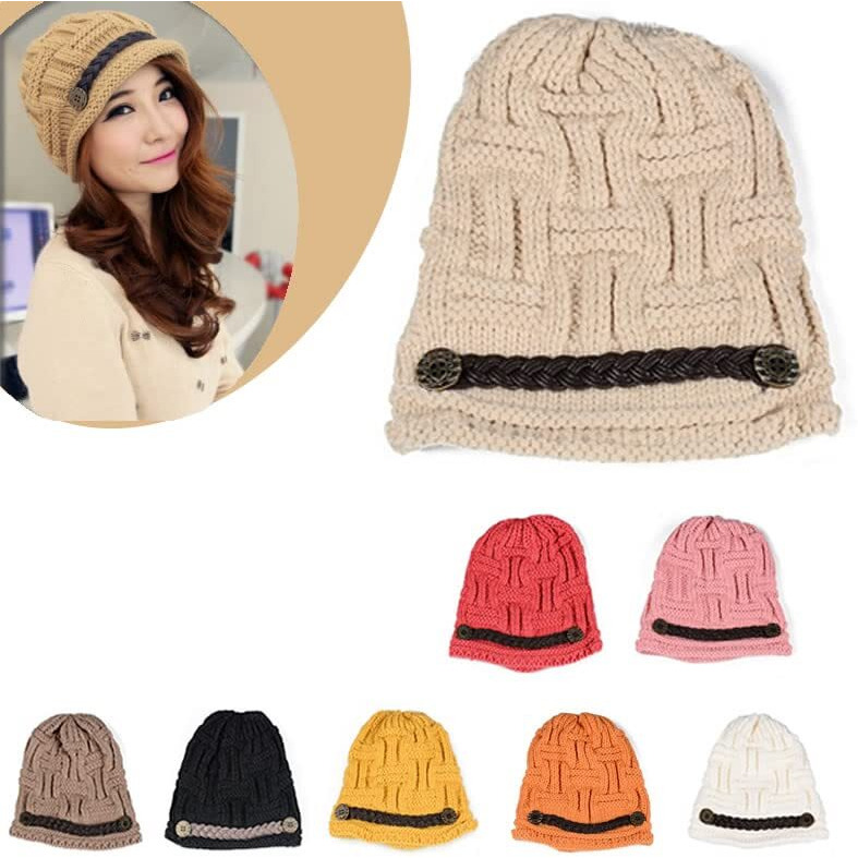 Vista Shops Be My Beanie Soft Wool Beanie Cap with Vegan Leather Trim