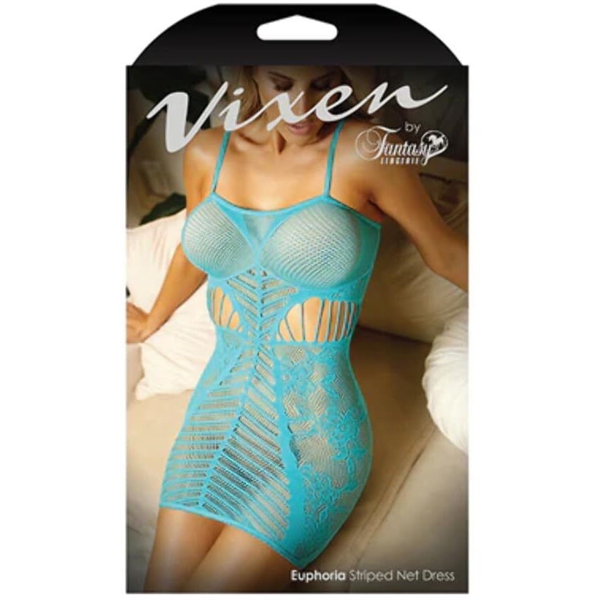 Fantasy Lingerie VixenEuphoria StripedNetDress Blu LXL V784 L/XL