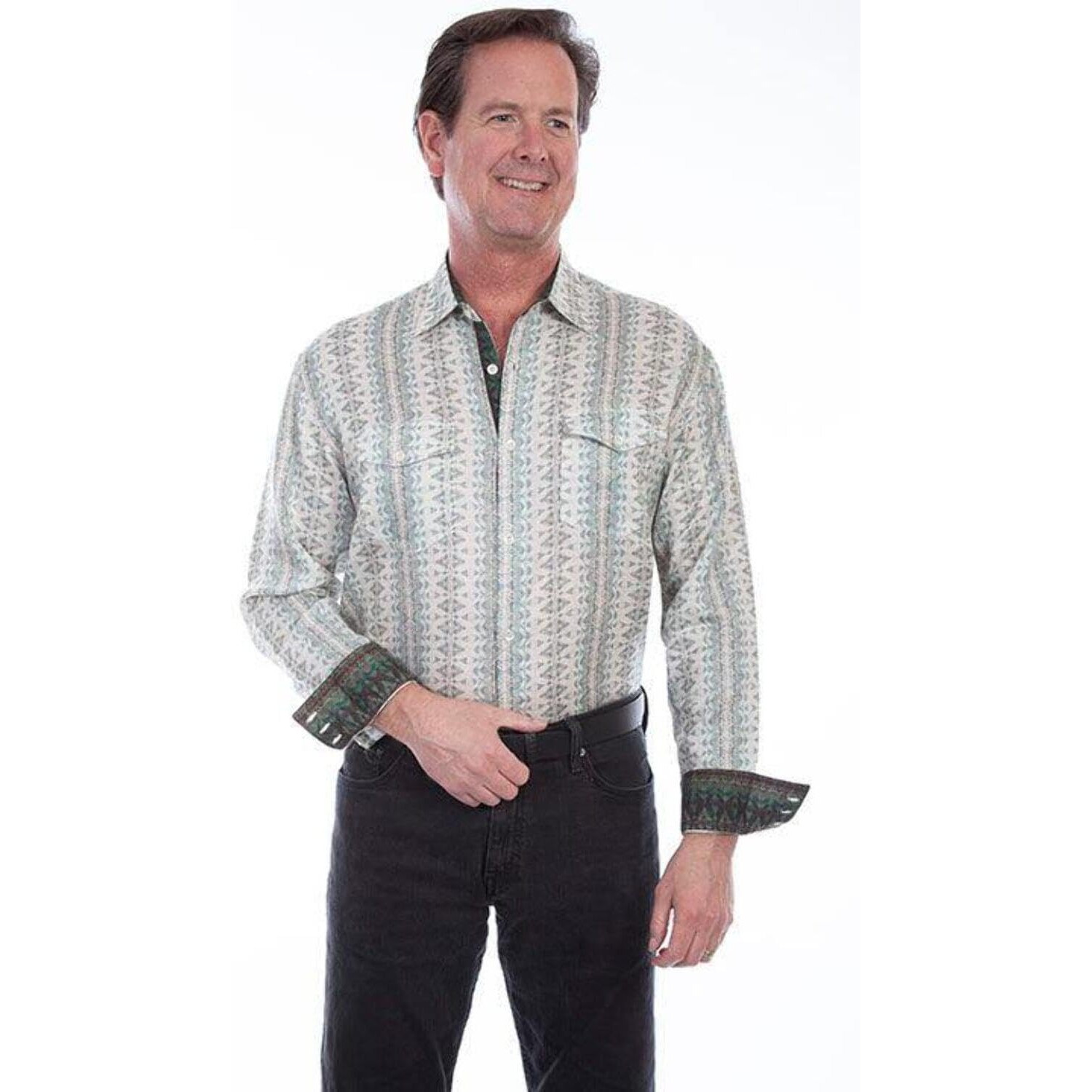 Scully Western Shirt Mens L/S Diamond Print Button XL Sage F0_PS-265