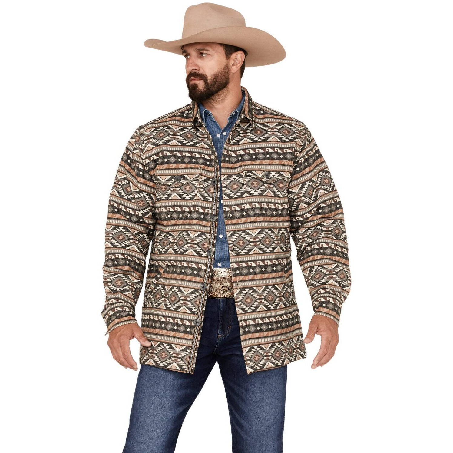 Scully Men's Southwestern Stripe Print Jacquard Shacket - 5308-TAN Medium US