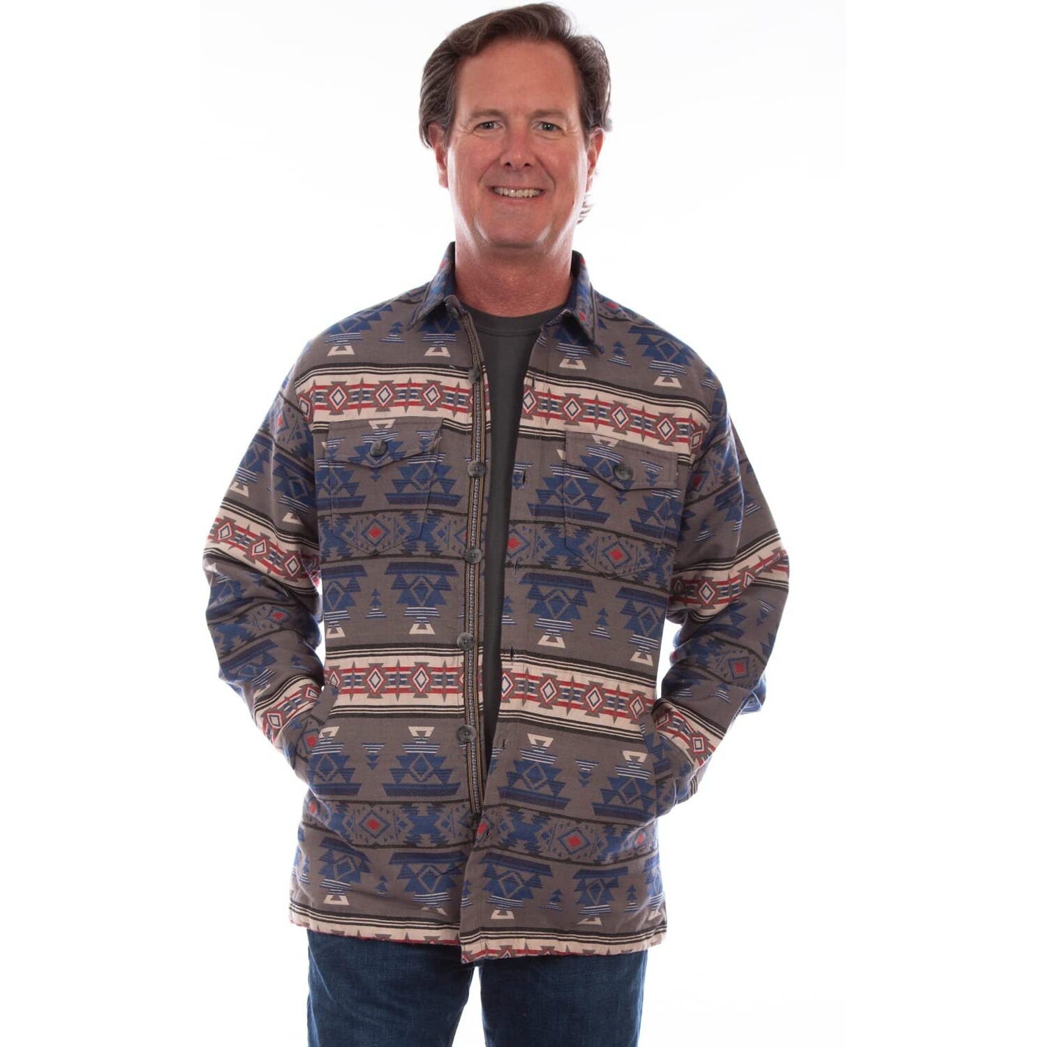 Scully Western Jacket Mens Southwest Shirt Jac XL Red Blue F0_5309