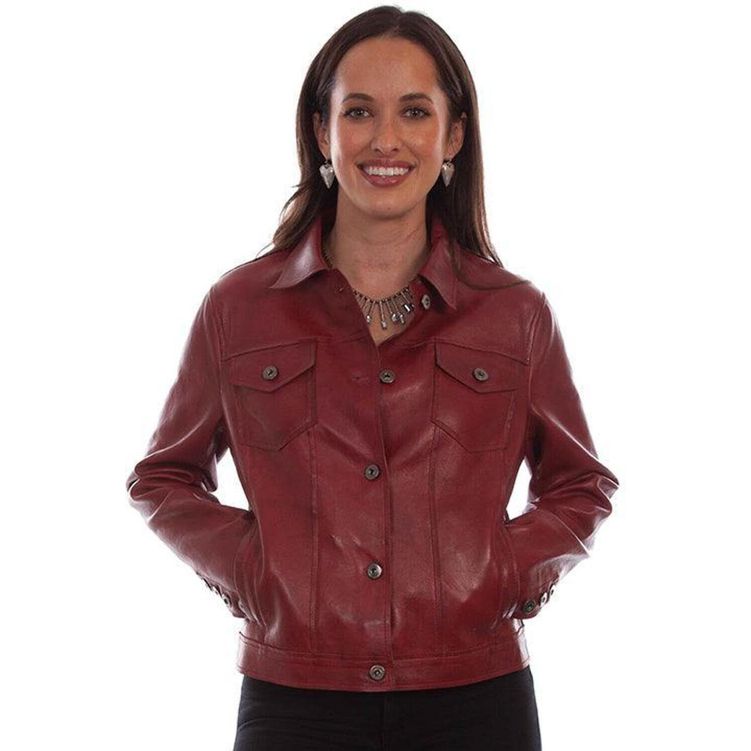 Scully Western Jacket Womens Leather Jean Button S Red Lamb F0_L1031