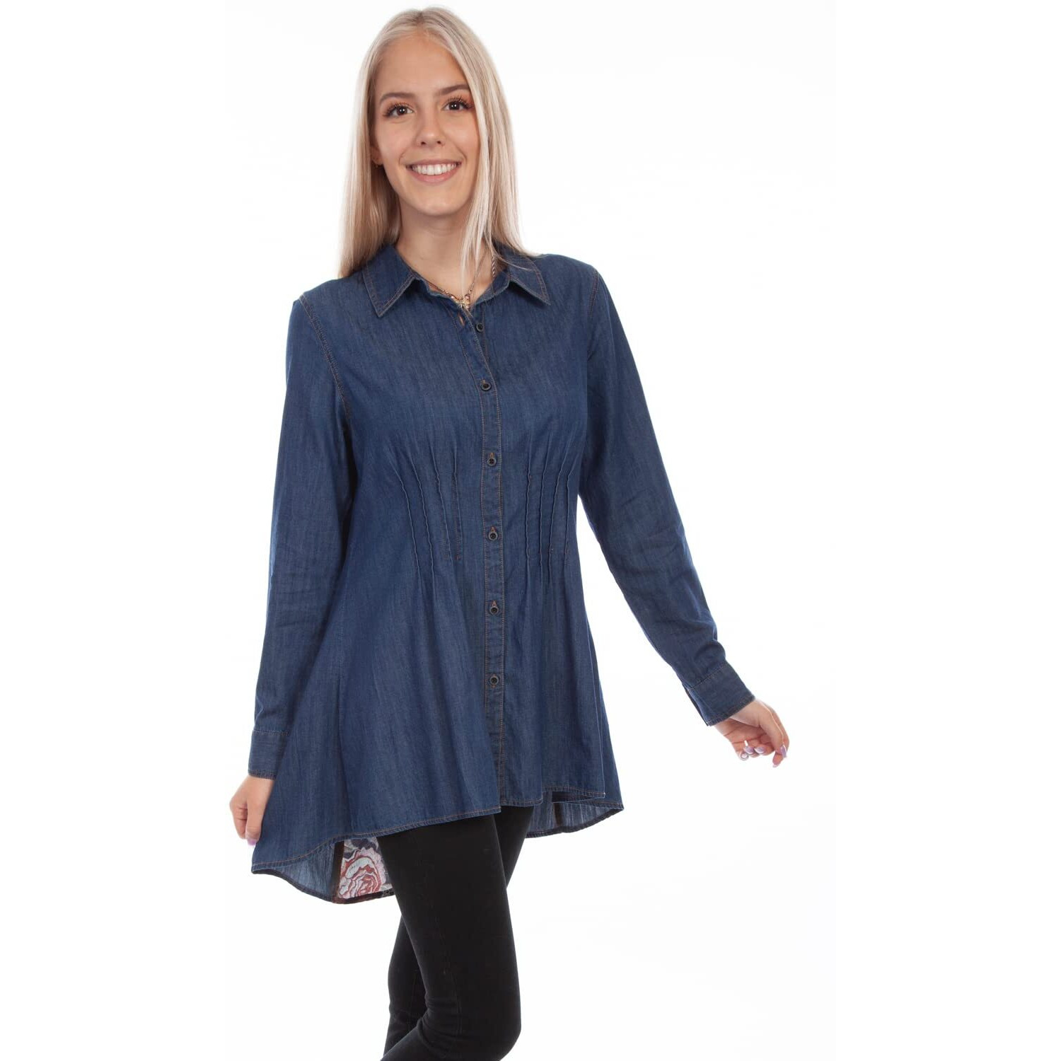 Scully Western Shirt Womens L/S Burn Out Back Button M Denim F0_HC743